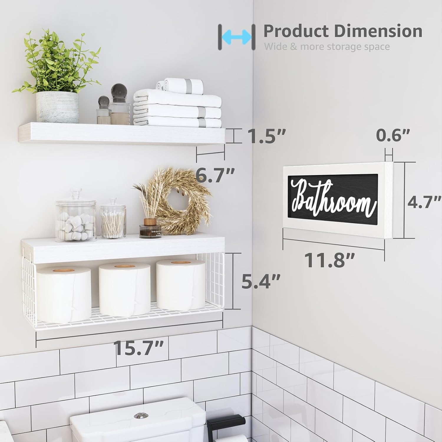 QEEIG ‎Bathroom Shelves Over Toilet - Paper Storage Wall Mounted Farmhouse Decor Decorations Aesthetic Décor Sign Small