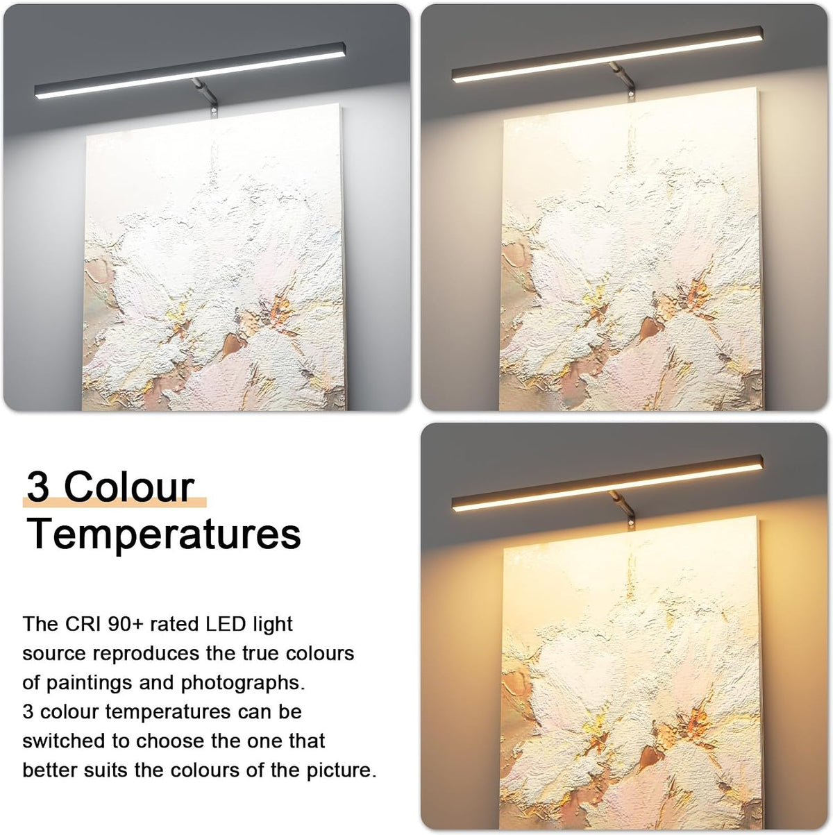 24" Plug in Picture Light for Paintings with Remote Control, 9W LED Art Display Lighting for Gallery, Dartboard