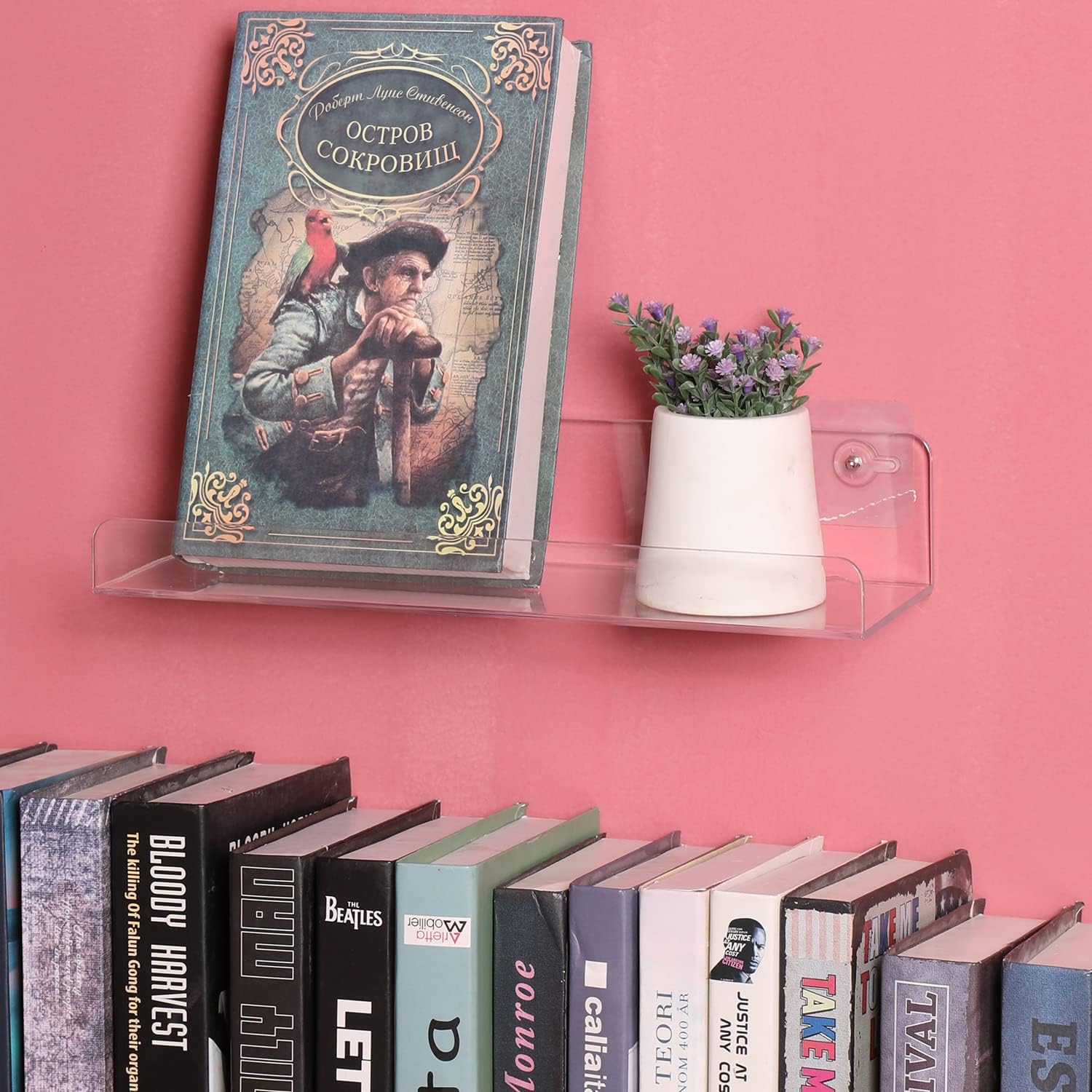Sooyee Acrylic Shelves,8 Pack 15 Inch Floating Wall Mounted Shelves, Funko Pop Display Case,Invisible Kids Book