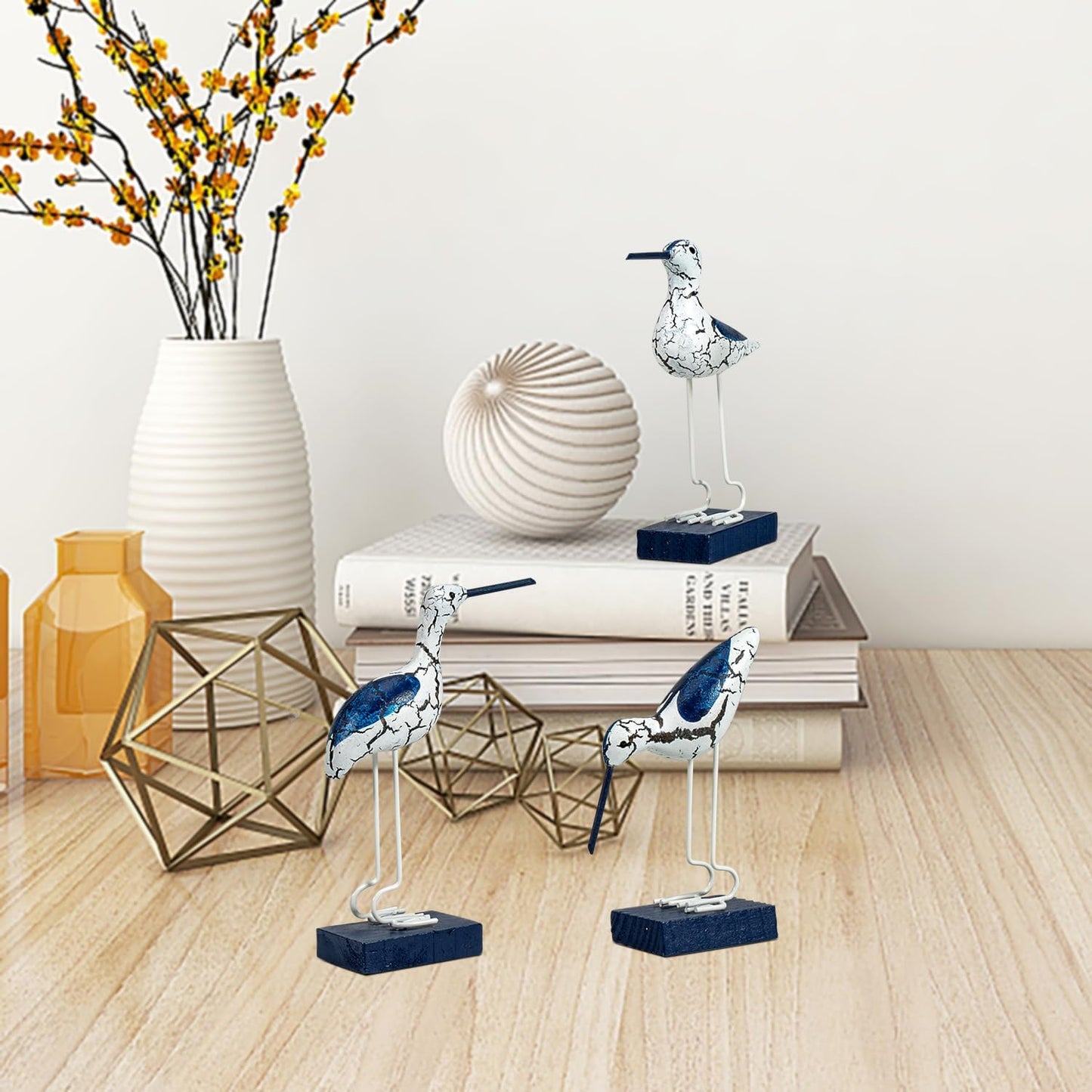 Bird Figurines Nautical Decor / Dark Blue-white-3p / Set of 3