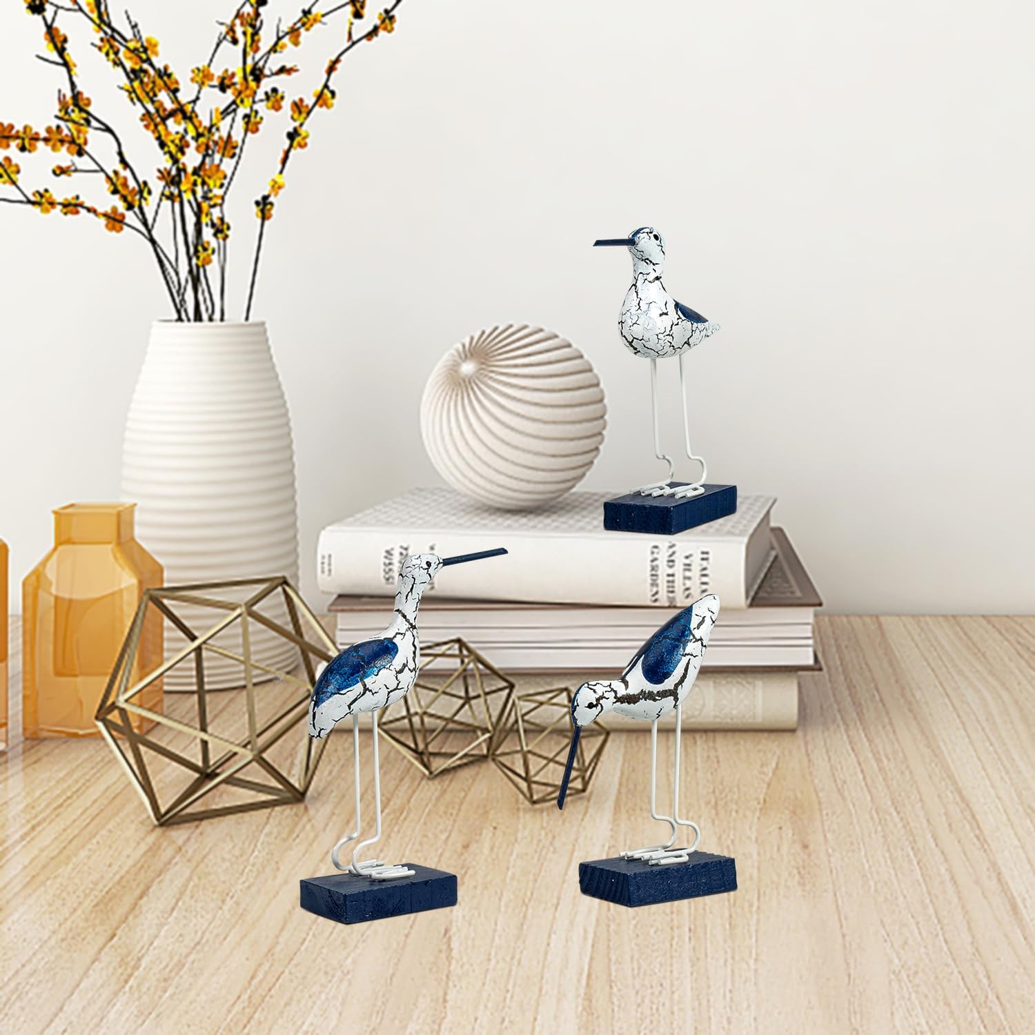 Bird Figurines Nautical Decor / Dark Blue-white-3p / Set of 3