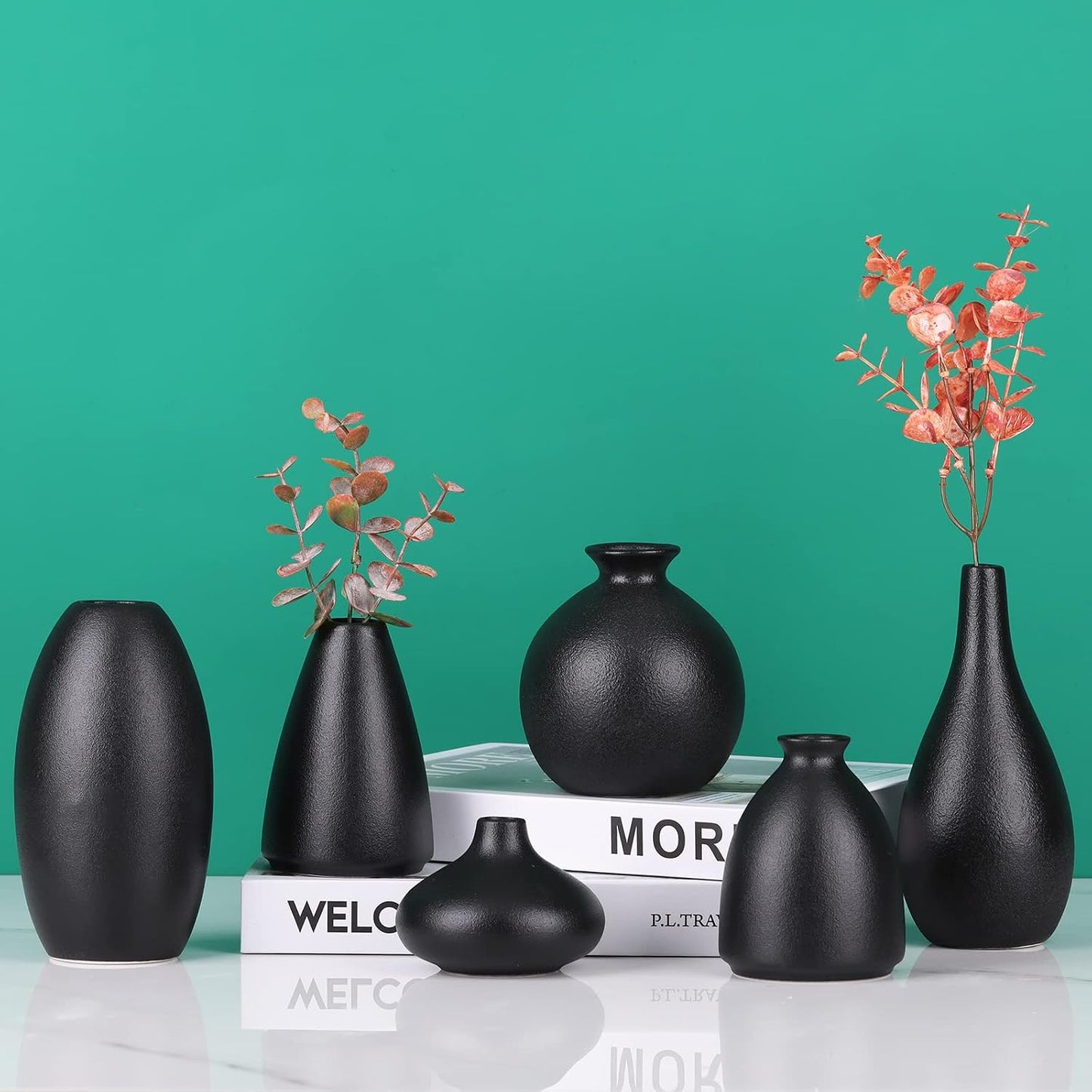 Ceramic Bud Vase Bulk Boho Centerpieces / Black / Set of 6