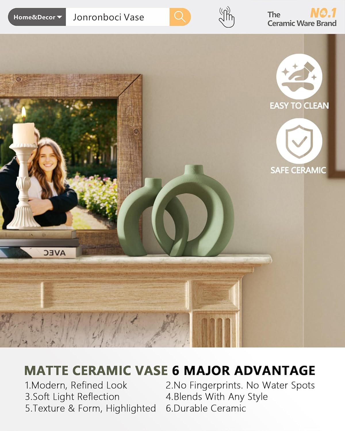 Sage Green Ceramic Vases / Matte Green / Set of 2