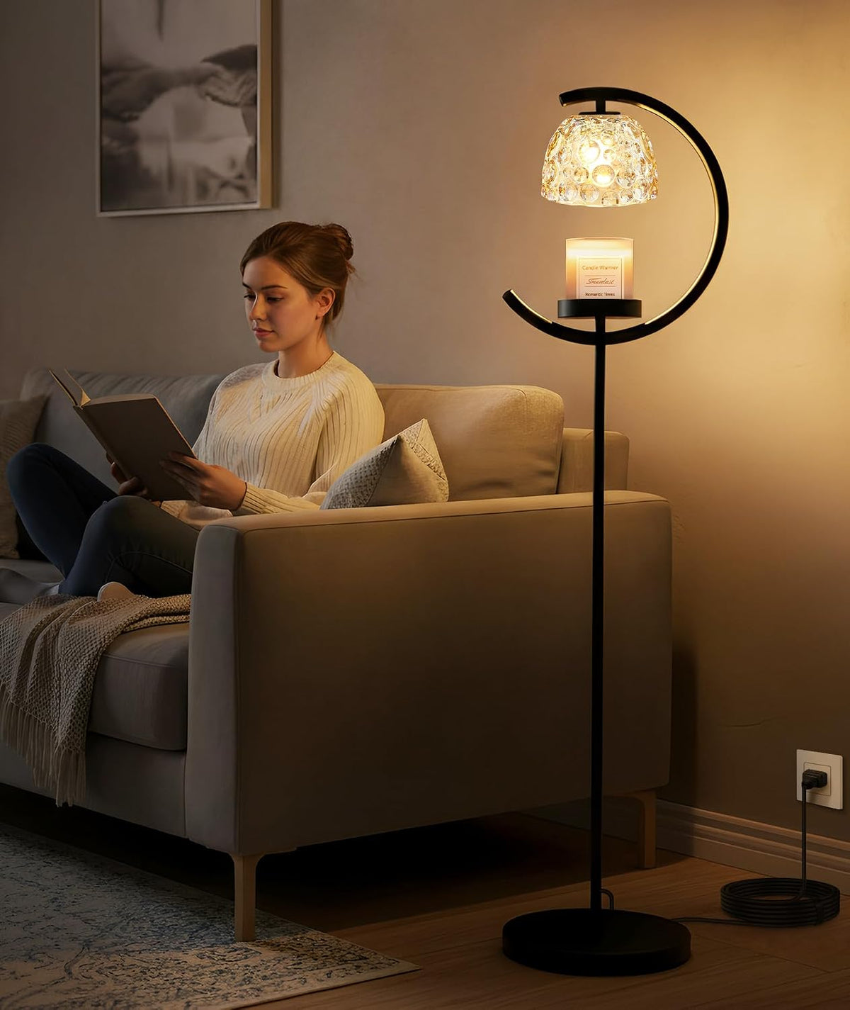 seenlast Candle Warmer Floor Lamp with Timer and Dimmer | Standing Electric Wax Melt Warmer for Home Decor, Living Room