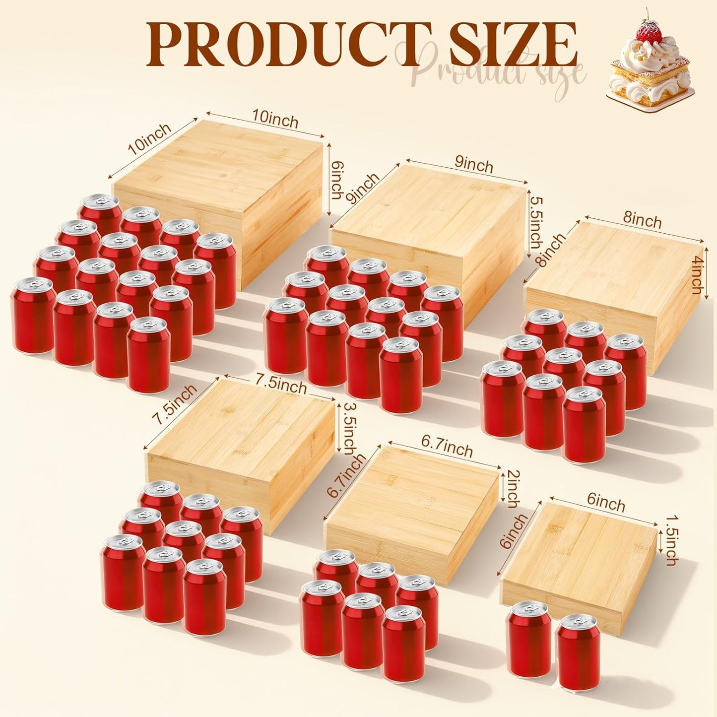 Cake Cupcake Display Stand Cube / 10" 9" 8" 7.5" 6.7" 6 / Beige / Set of 6