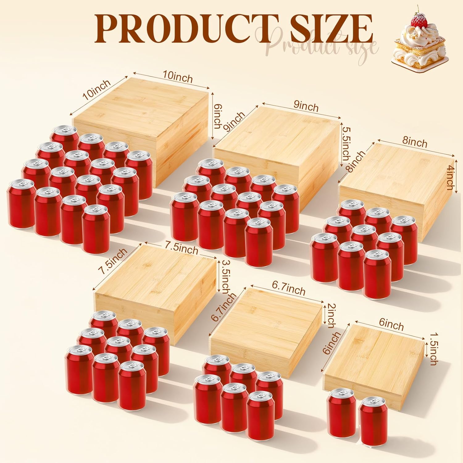 Cake Cupcake Display Stand Cube / 10" 9" 8" 7.5" 6.7" 6 / Beige / Set of 6