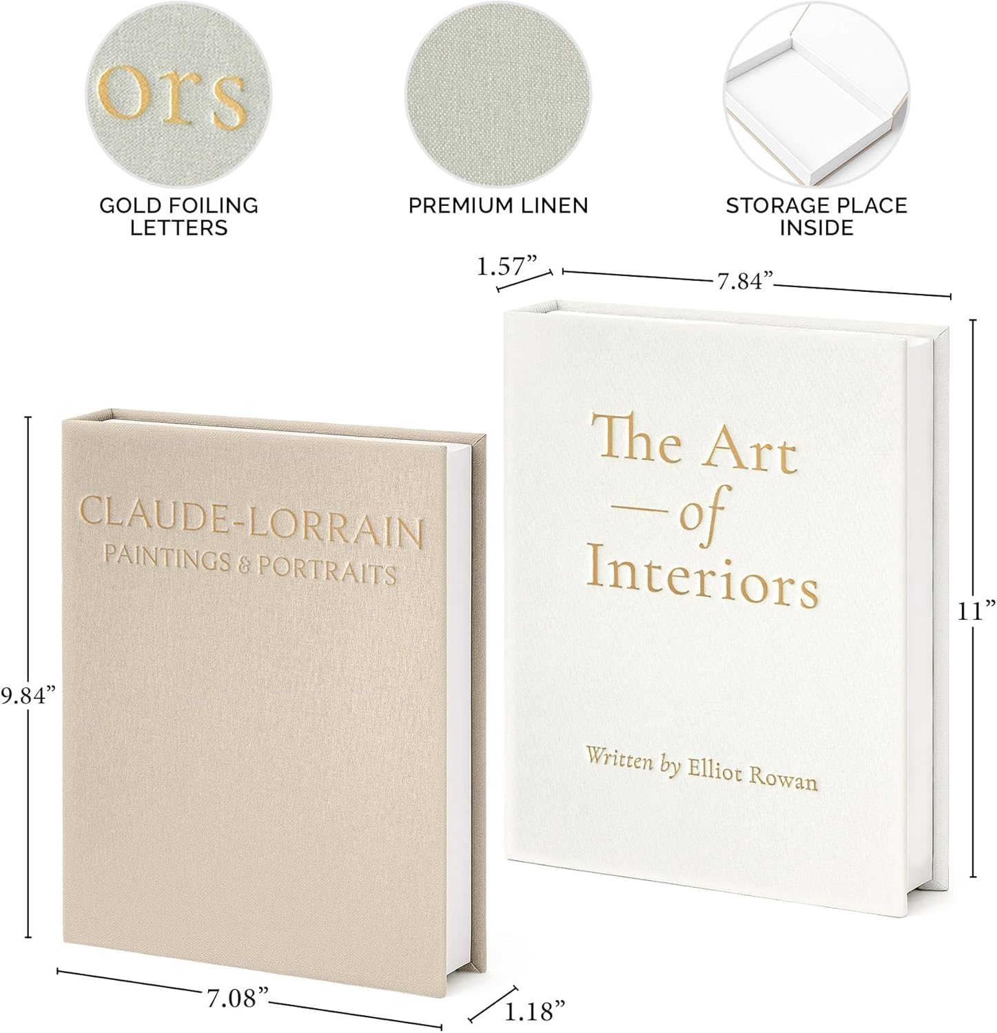 Linen Hardcover Boxes / Linen-white & Beige / Set of 2