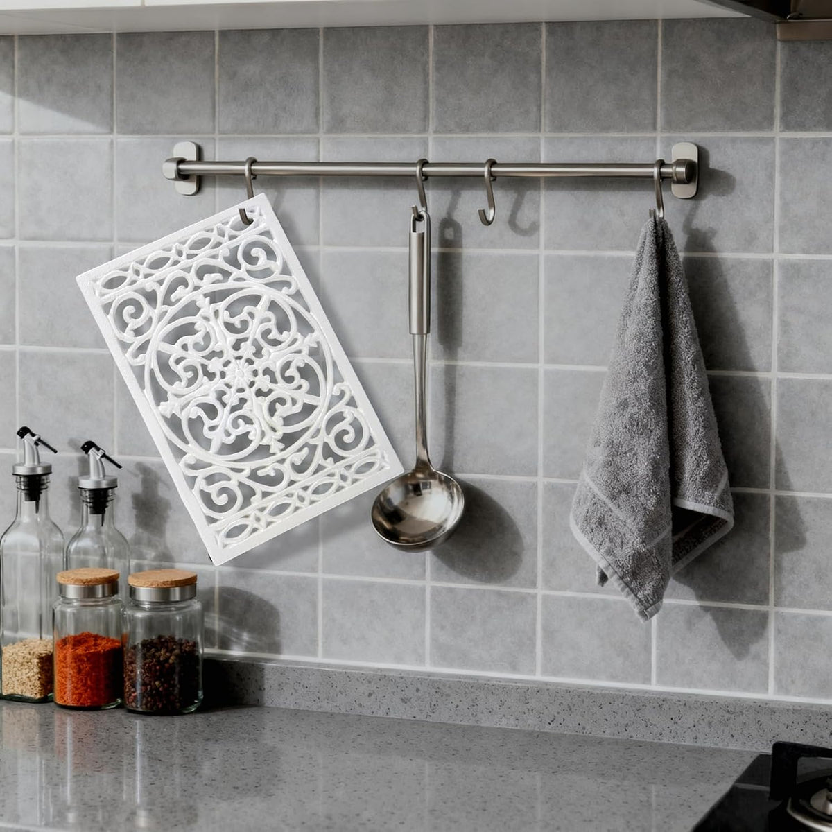 Notakia 9.6 x 6.3 Inch Cast Iron Trivet Set, Large Metal Trivets for Hot Dishes Pots Pans Decorative Kitchen Trivets