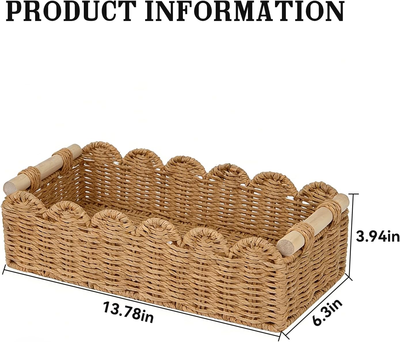 Upgraded Paper Rope Scalloped Edge Toilet Paper Storage Basket / Neutral