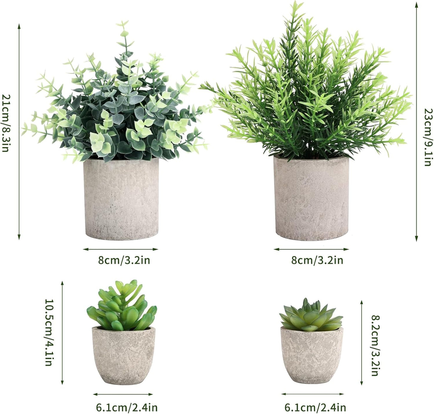 Small Fake Plants Eucalyptus Rosemary Succulents Plants Artificial in Pots / Set of 4