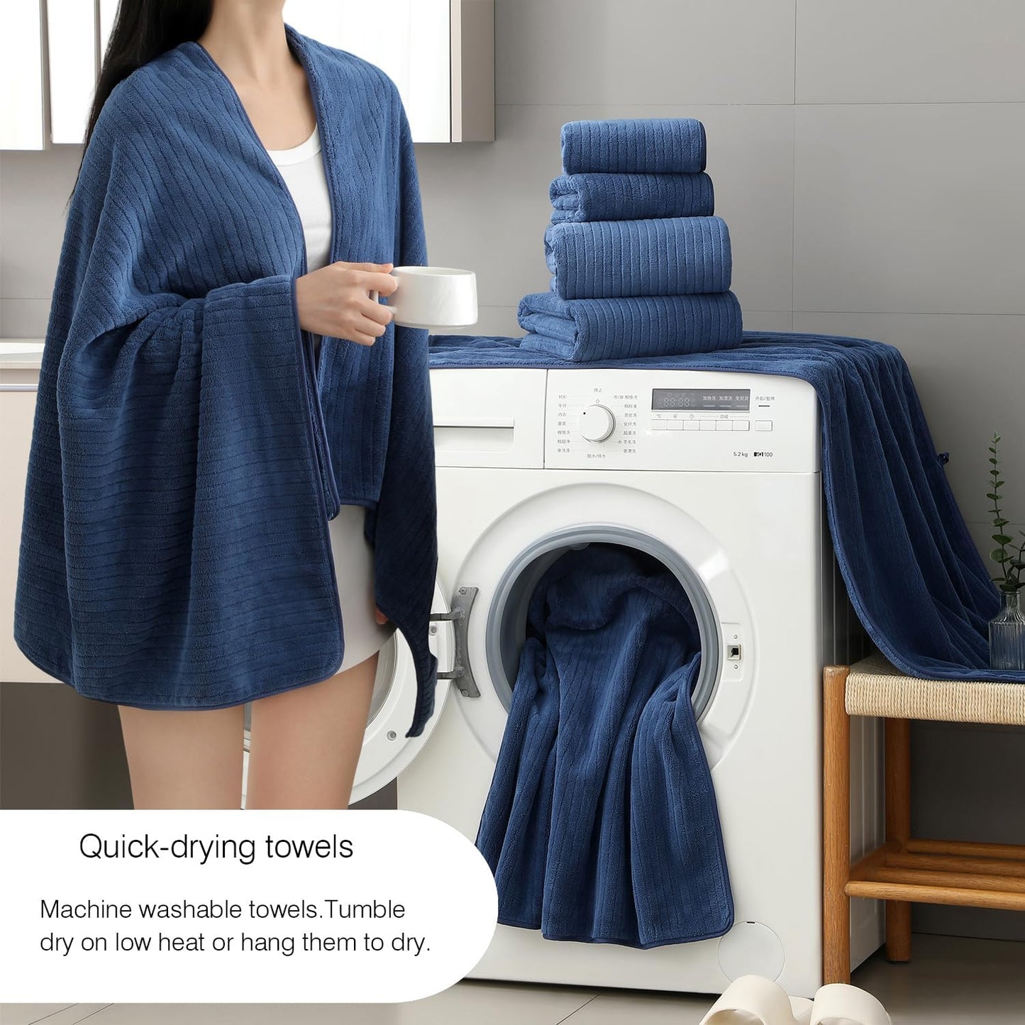 Hailea 18 Piece Family Bath Towel Set Include 6 Bath Towels,6 Hand Towels and 6 Washcloths Soft Bathroom Towel with