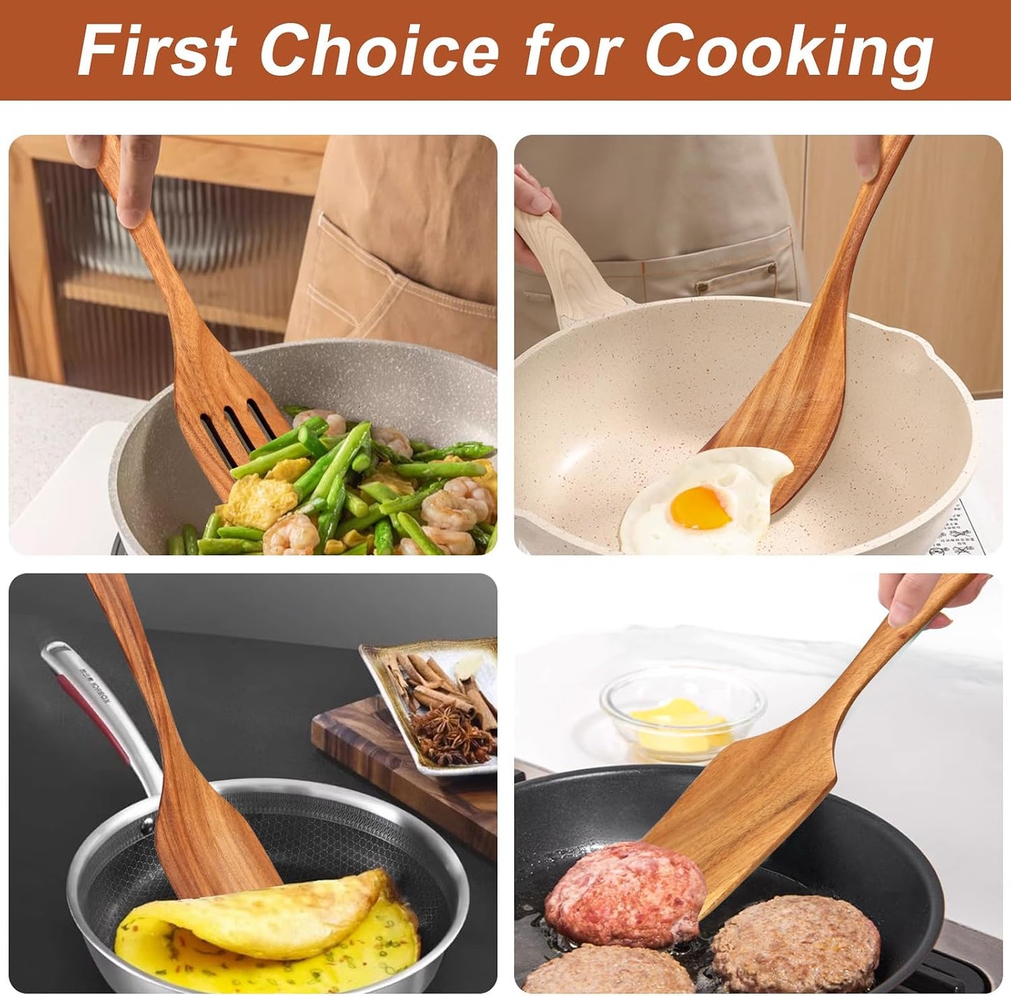 9 Pcs Wooden Kitchen Utensils Set with Holder Cooking Spoons Wood Spatula | Acacia Wood Spoons for Cooking Utensils