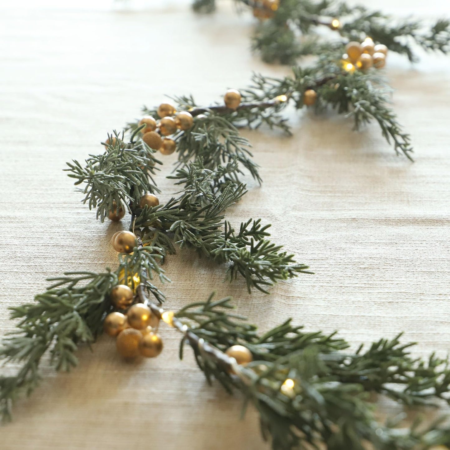 MIYA LIFE Evergreen Pine String Lights & Gold Berry 6.5FT & 25LEDs Lush Christmas Garland with Lights Battery Operated