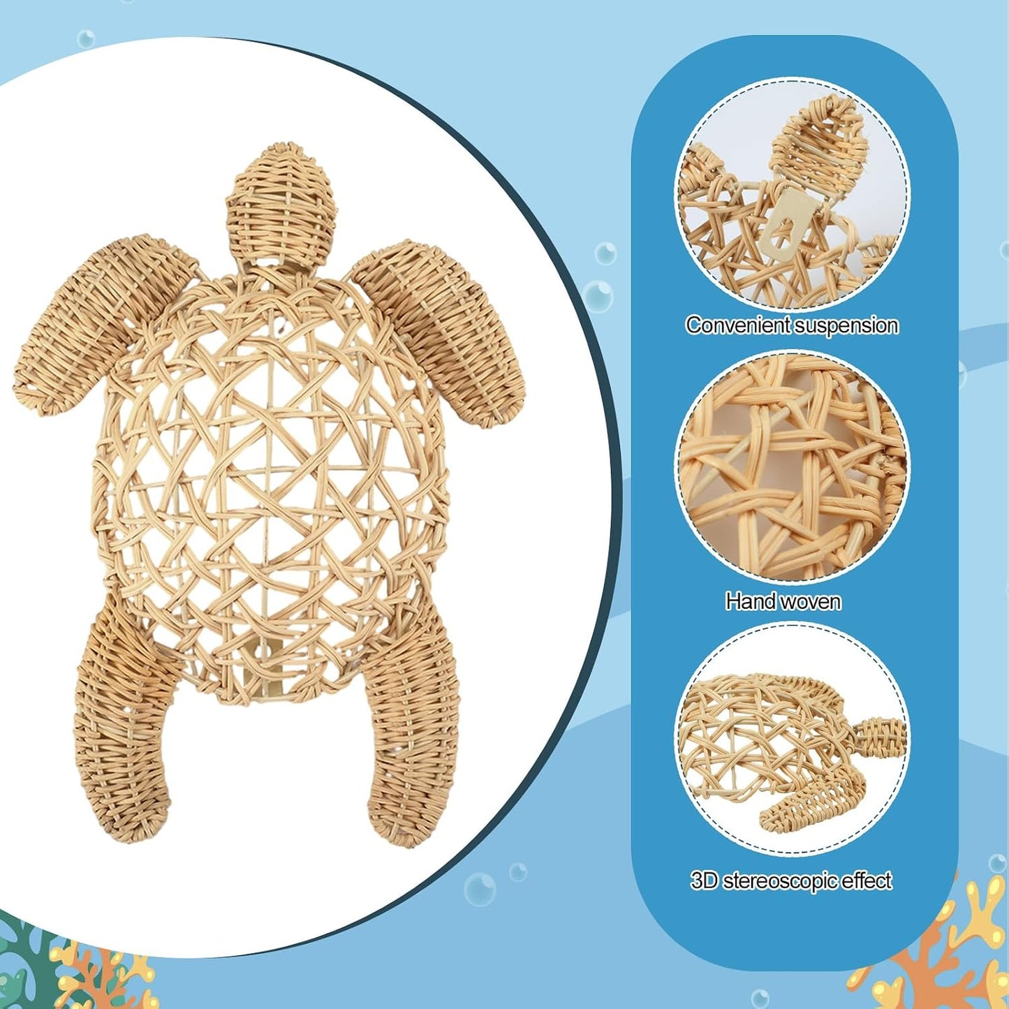 Semi Stereo Wicker Sea Turtle Wall Decor Coastal Beach Boho Handmade Wicker 2 Size Boho / Set of 2