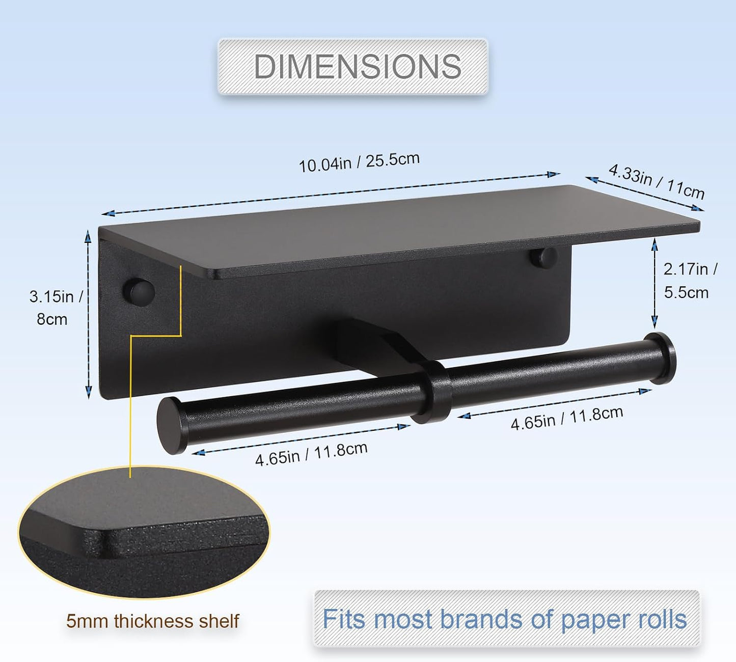 Toilet Paper Holder - Double Rolls Toilet Tissue Holder with Phone Shelf for Bathroom - TP Roll Holder with Wipes