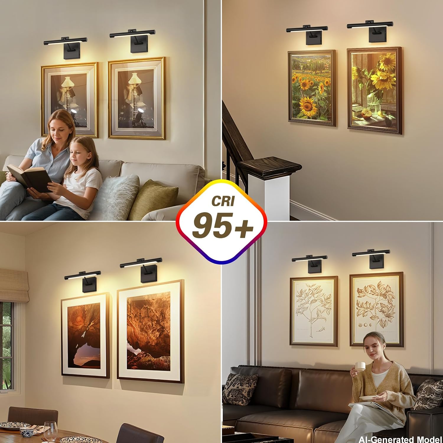Joosenhouse Battery Operated Picture Light (2-Pack), 5000mAh Rechargeable Wall Light, Wireless Art Display Light with