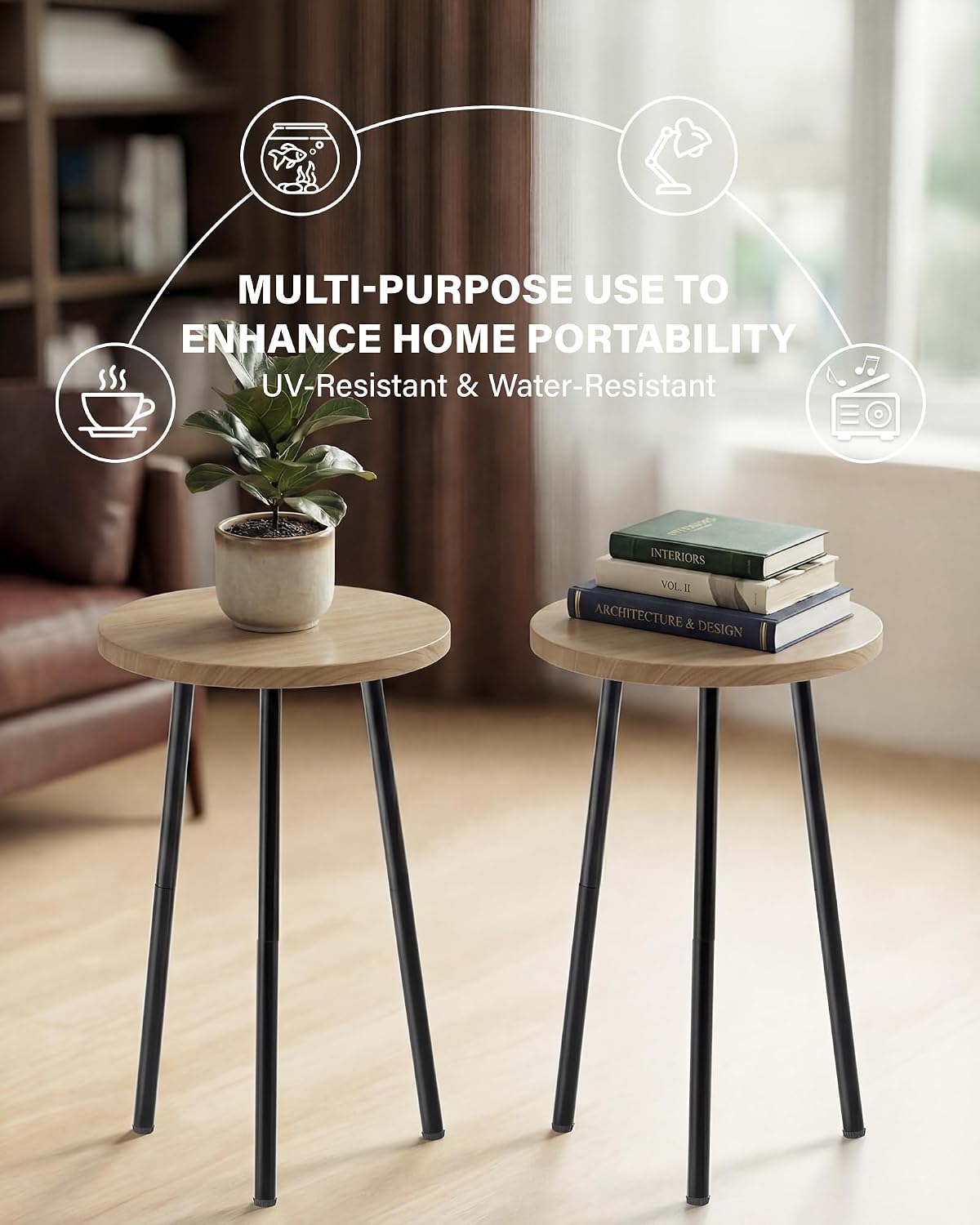 Plant Stand Indoor 2 Pack: Corner Wood 20 Inch Indoor Plant Stand | Mid Century Modern Decor - Small Round Plant Table