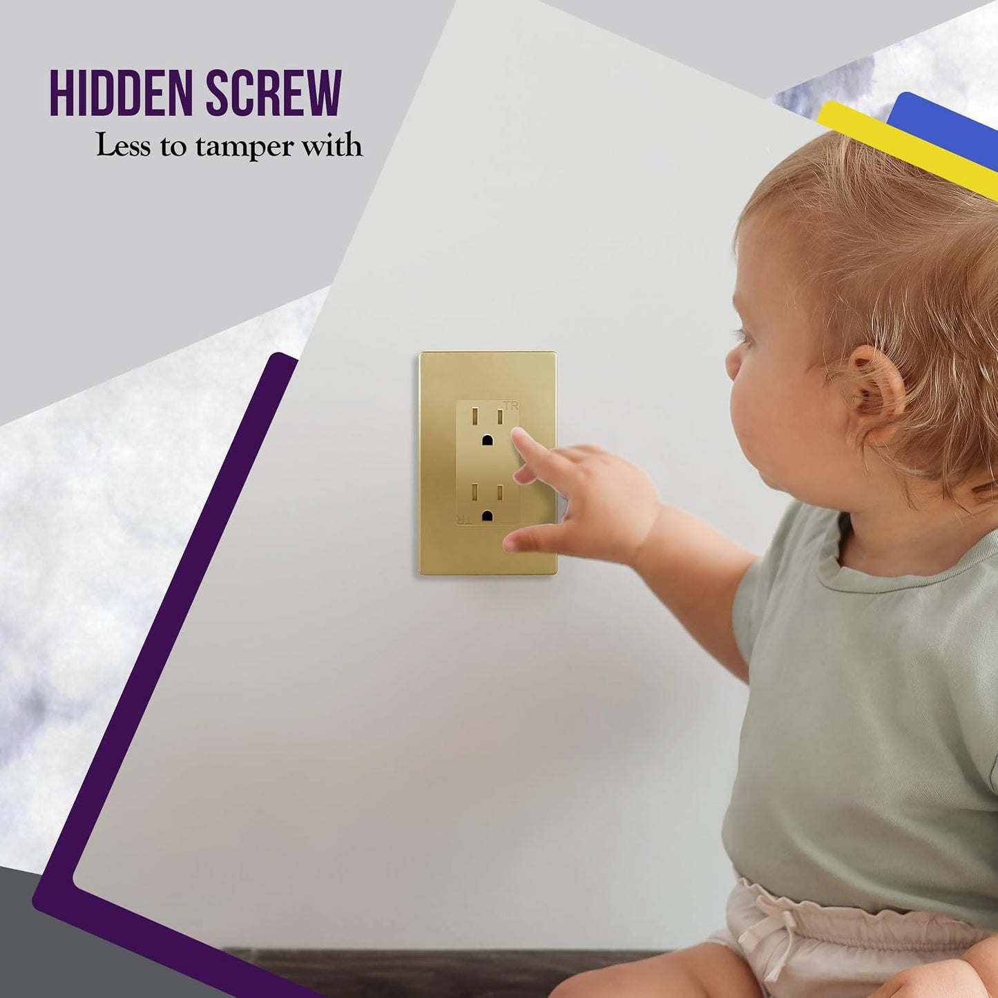 ENERLITES 1-Gang Gold Screwless Decorator Wall Plate Outlet Cover, 10 Pack | Size 4.68" x 2.93", Fits light