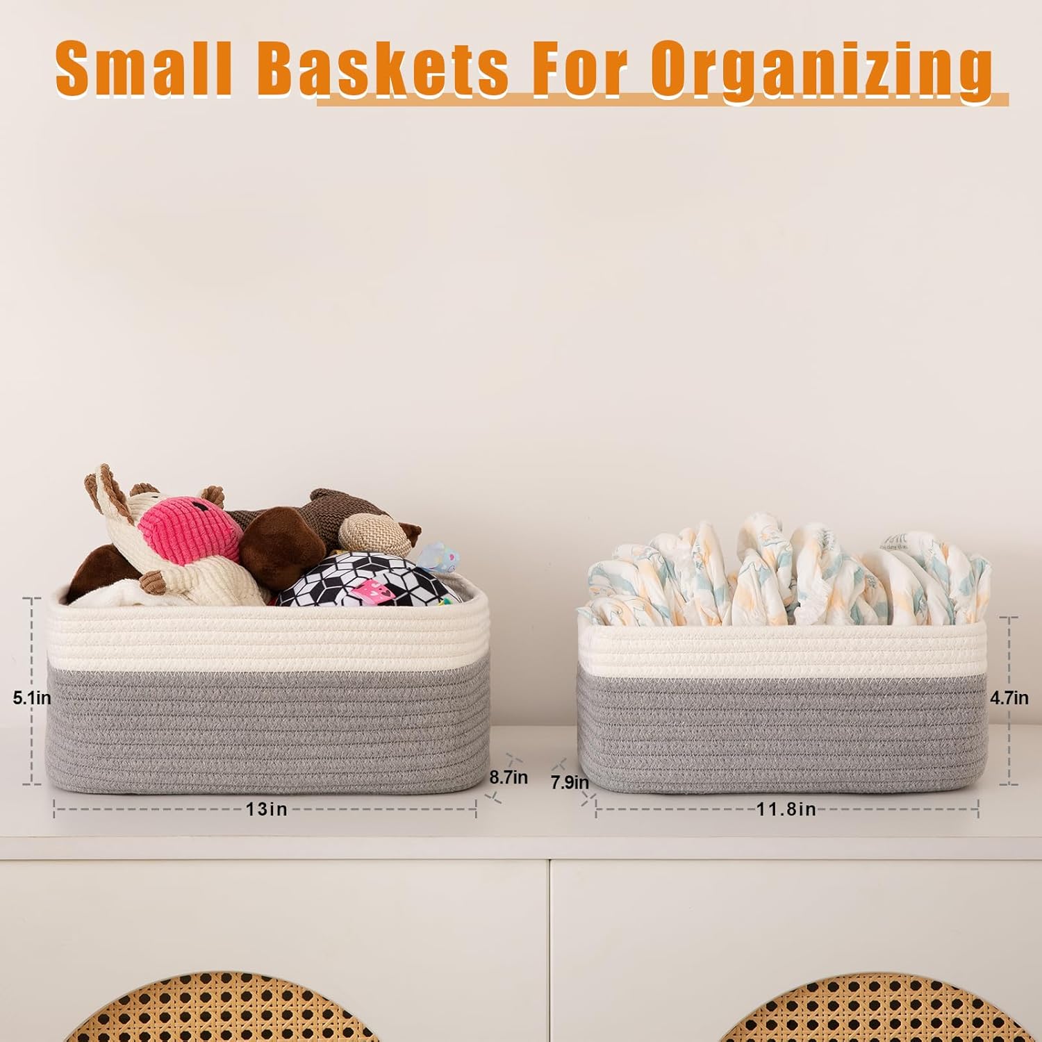 Small Bins / Organizer Baskets / Grey/white / 11.8"*7.8"*4.7 / Set of 4