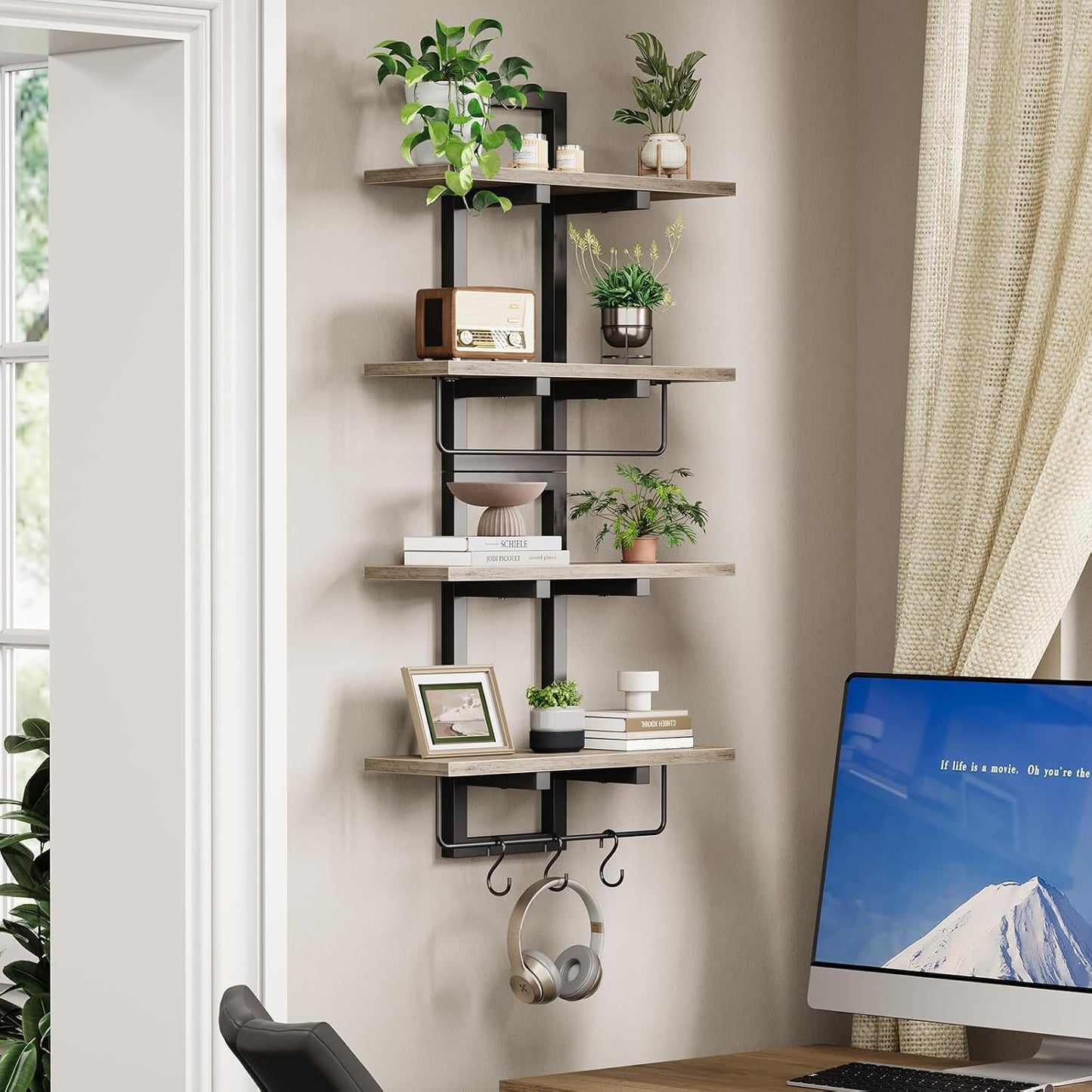 Floating Shelves / Wall Mounted Storage Shelves / Greige + Black / Set of 2