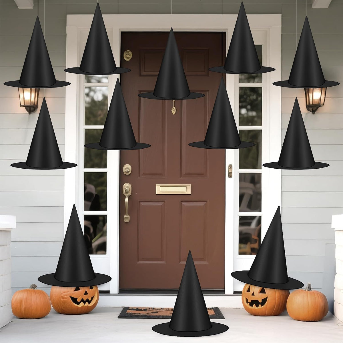 Luces 24 PCS Witches Hats Halloween Decor, Thick Hanging Witch Front Porch