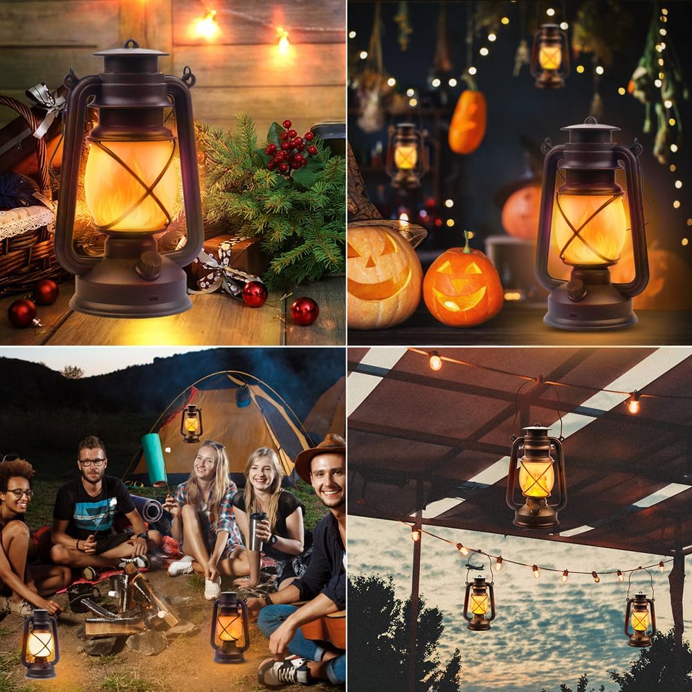 Marlrin USB Rechargeable Lanterns 2 Pack with Remote Control 4 Modes Lights | Vintage Hanging Lanterns Outdoor