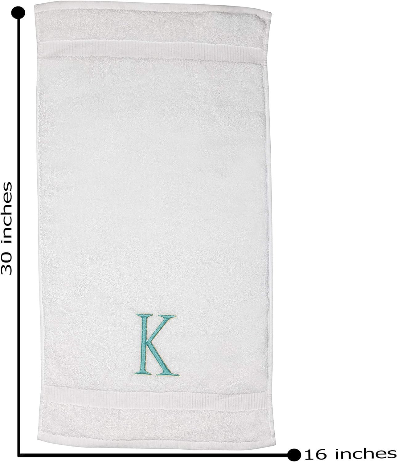 White with Teal Monogrammed Hand Towels for Bathroom - Set of 2 Letter K | Luxury Hotel Quality Initial Towels For