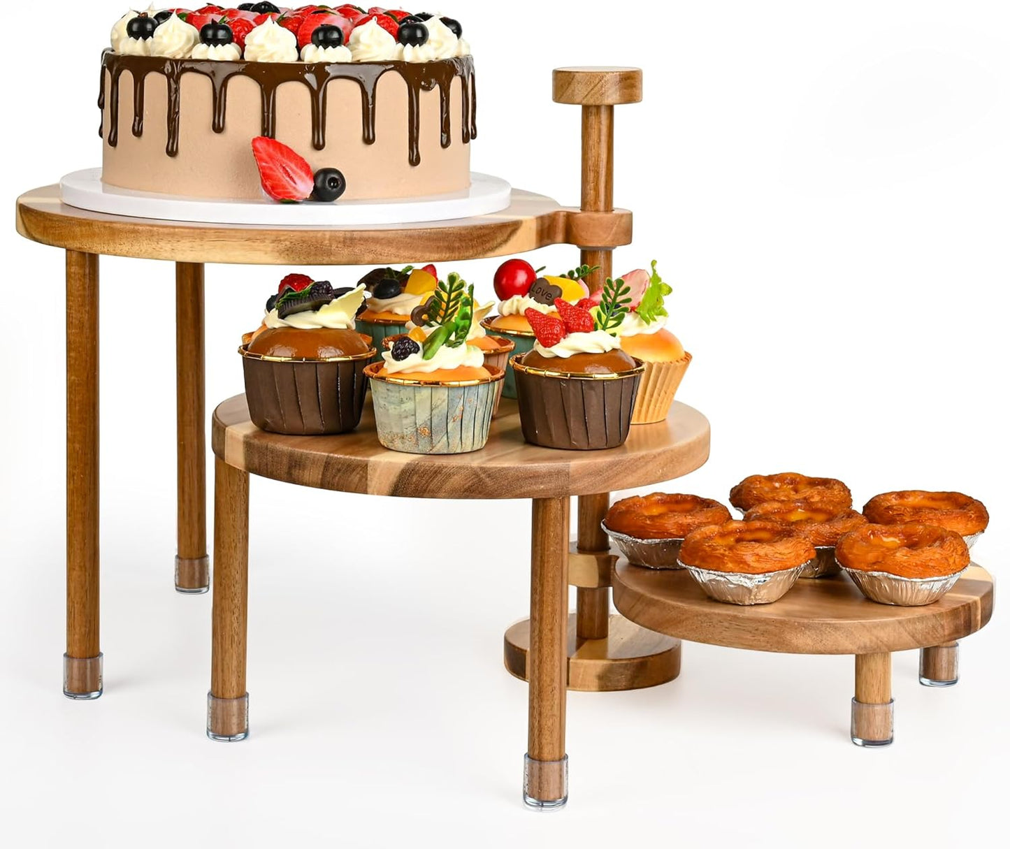 360° Rotatable Acacia Wood Cake Stand Cupcake Tower