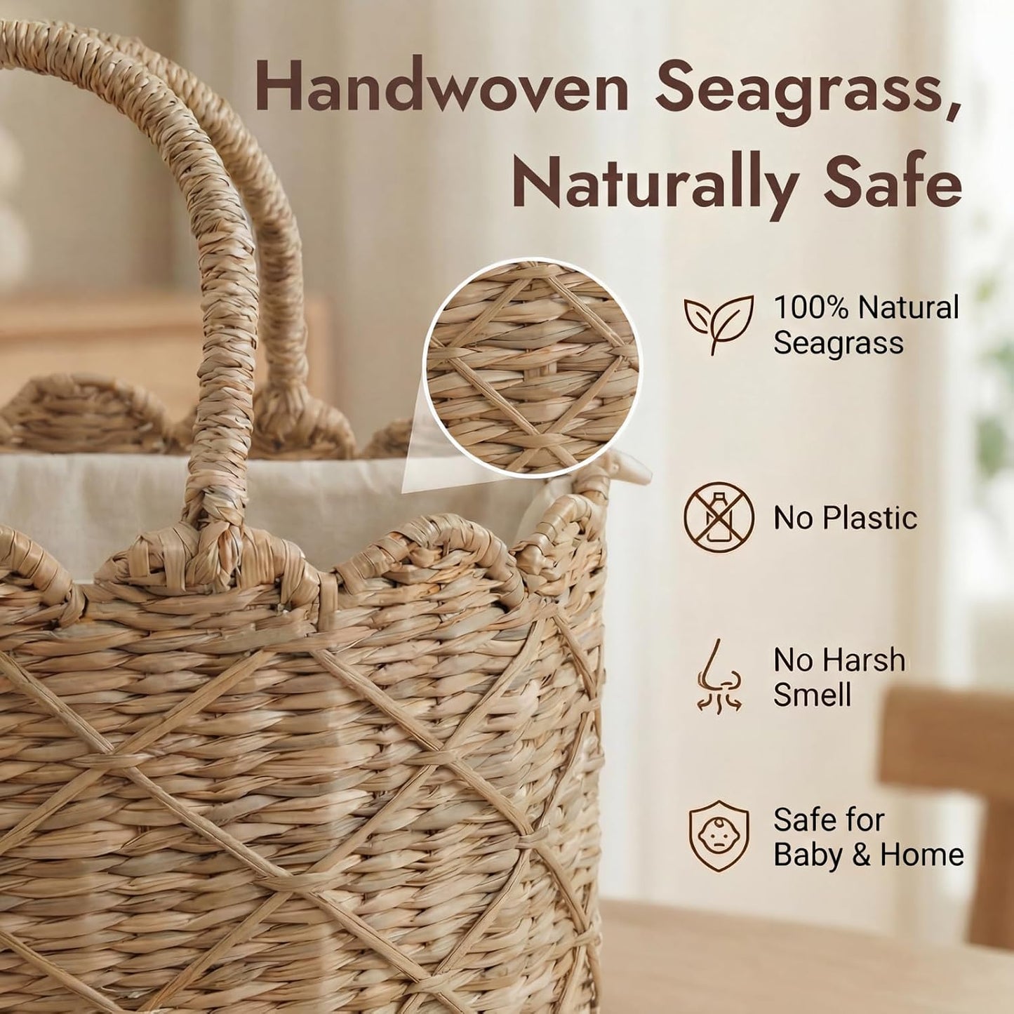 Seagrass Nursery Baby Basket for Baby Essentials / Diamond