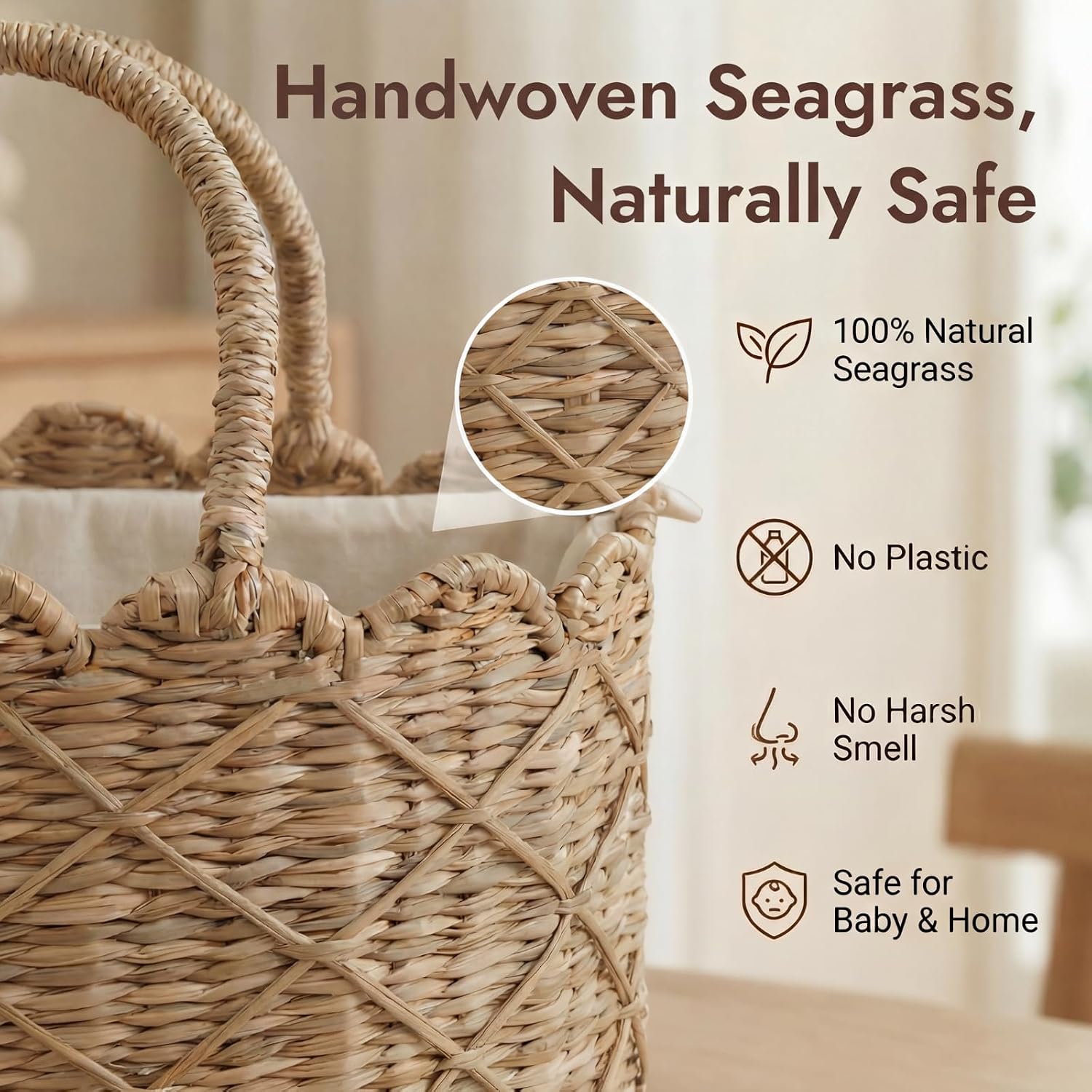 Seagrass Nursery Baby Basket for Baby Essentials / Diamond