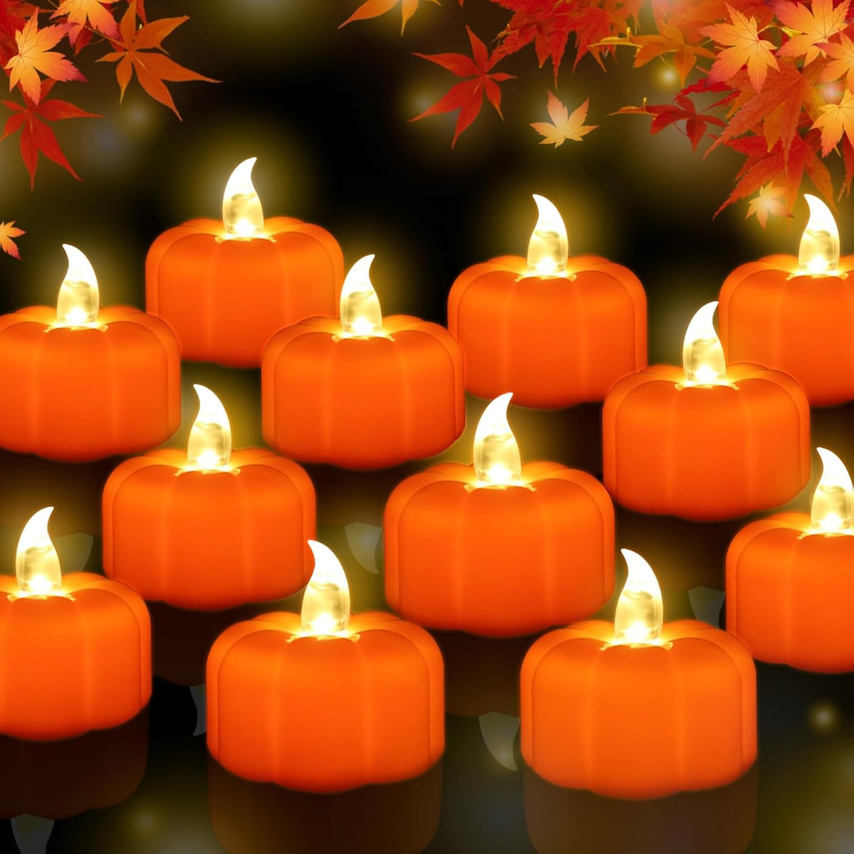 CESOF 24 Pack Pumpkin Tea Lights Fall Decorations Indoor, LED Pumpkin Light
