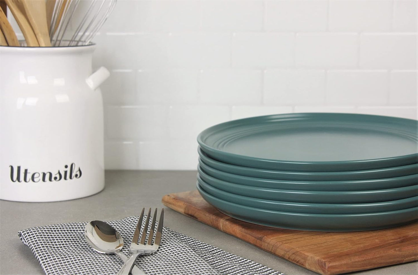 Double Line 10.5" Dinner Plate, Set of 6, Emerald Green