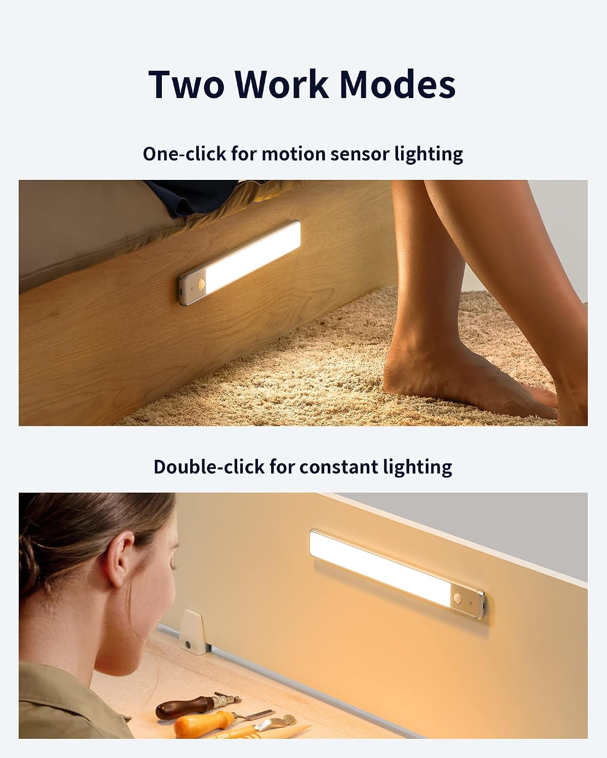 EZVALO Under Cabinet Lights, Wireless Rechargeable Motion Sensor Light Indoor, Dimmable Led Closet Light Battery
