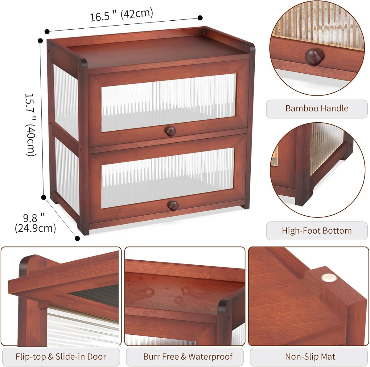 BAMBANG Extra Large Bamboo Bread Box for Kitchen Counter, Double Layer Bread Storage Container Farmhouse Bread Box with