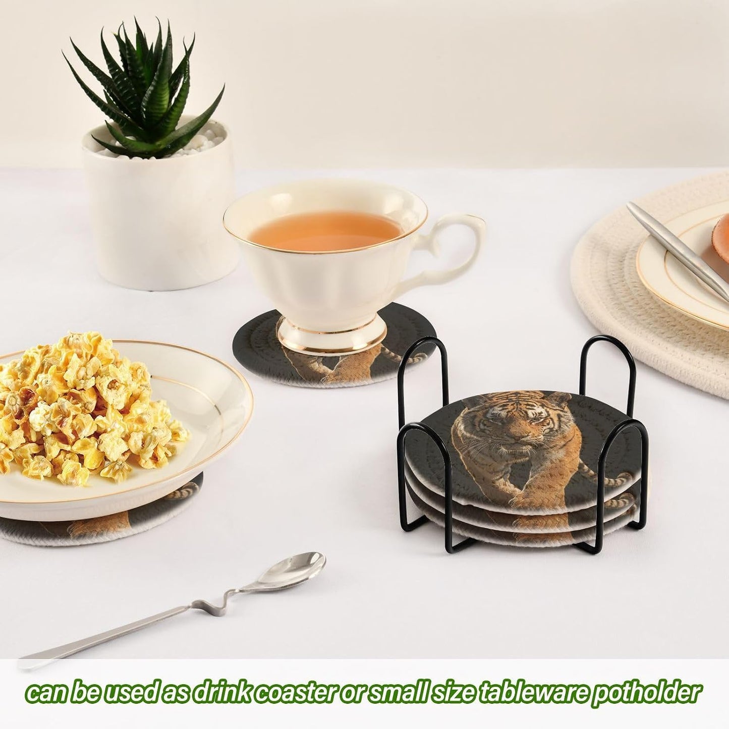 Coasters for Drinks Walking Tiger Pattern Absorbing Round Table Mat for Mugs and Cups / Multi 10