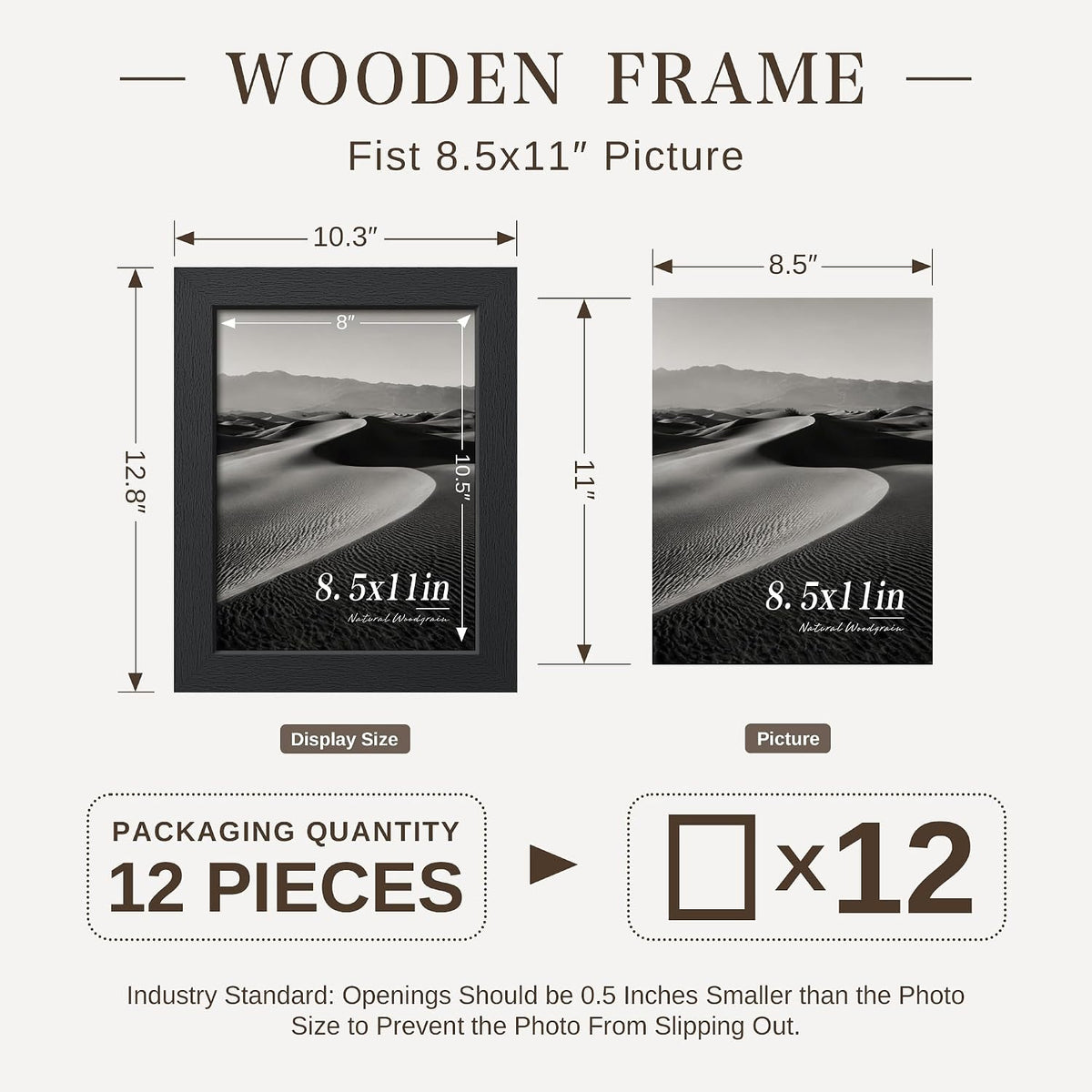 VCK 8.5x11 Picture Frame Set of 12, Black Wood 8.5 x 11 Photo Frames for Wall Mounting Horizontally & Vertically