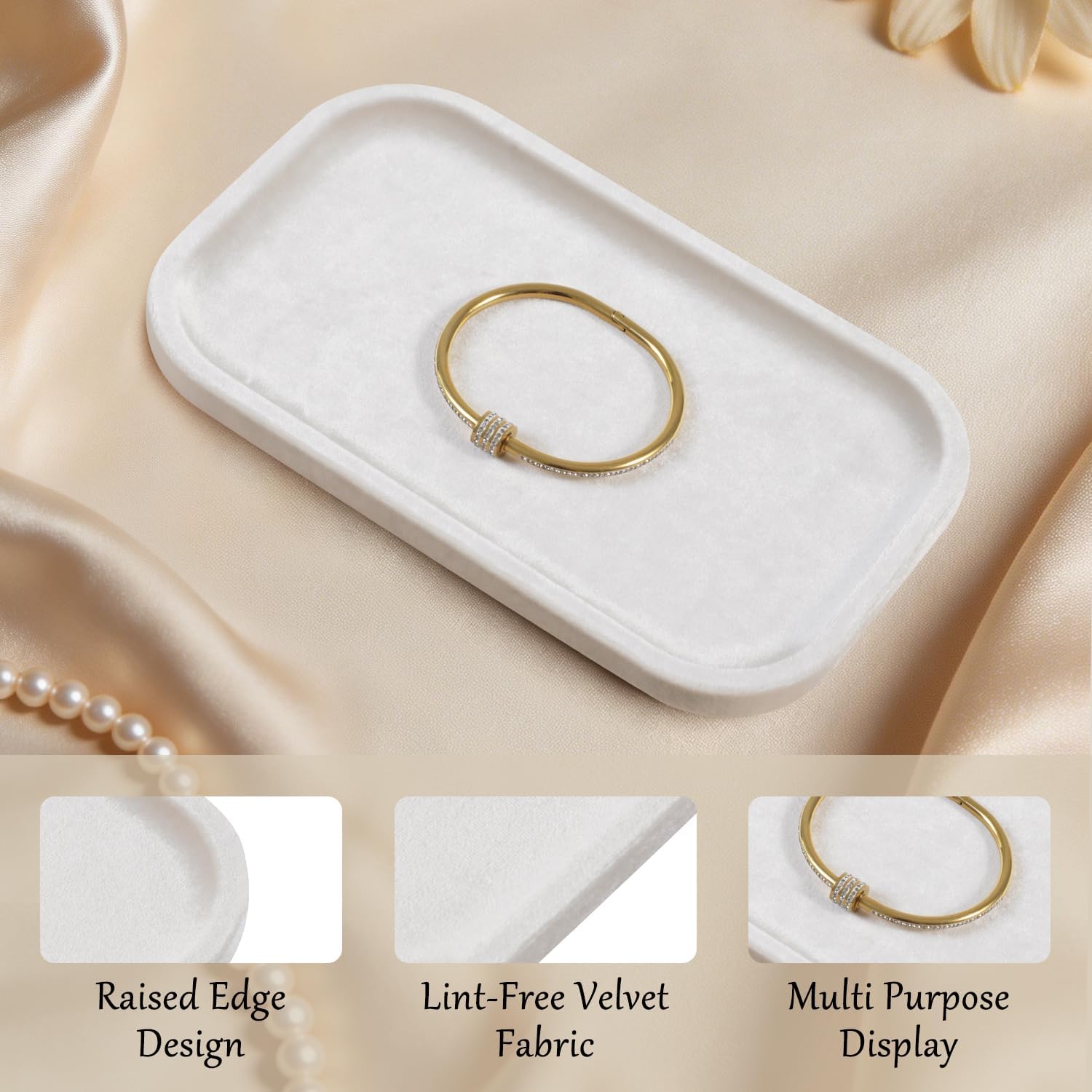 Resilient Velvet Jewelry Display Tray for Ring Earrings Bracelet Necklace / Light Beige / 7.9 x 4.7