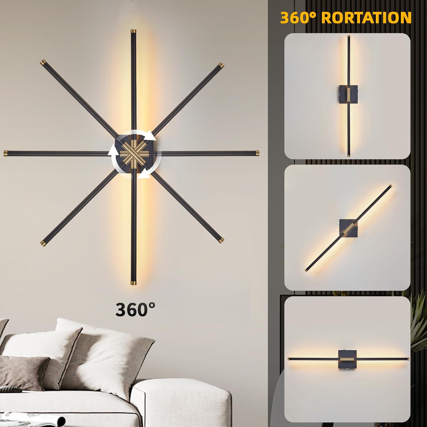 15800 mAh Battery Operated Wall Sconces with Remote Control Dimmable Wall Sconces Set of Two 3000K LED Black and Brass