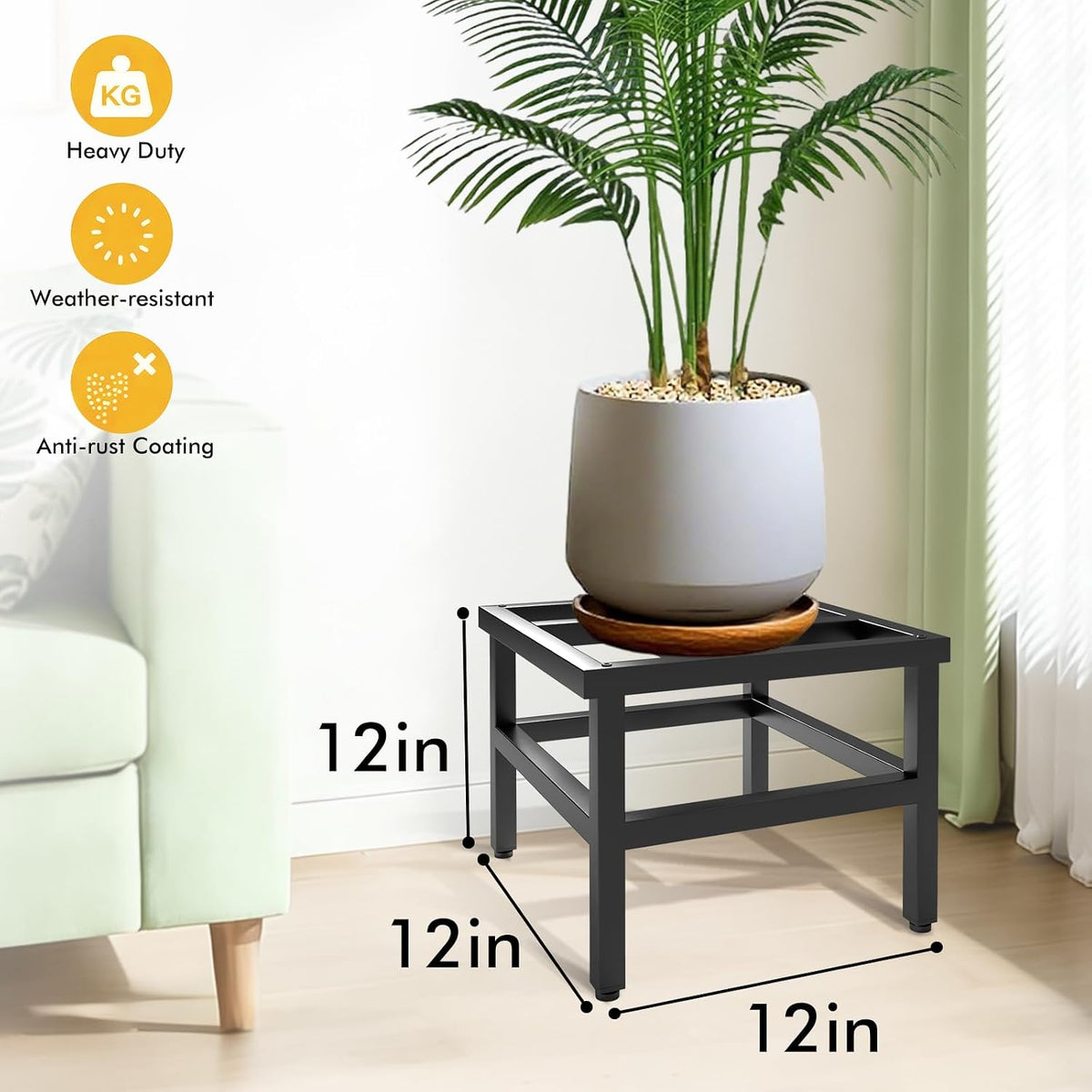 Plant Stand Indoor Outdoor, 2-Pack Heavy Duty Plant Stands Riser Metal Pedestal Stand for 12 Inch Flower Pot, Wrought