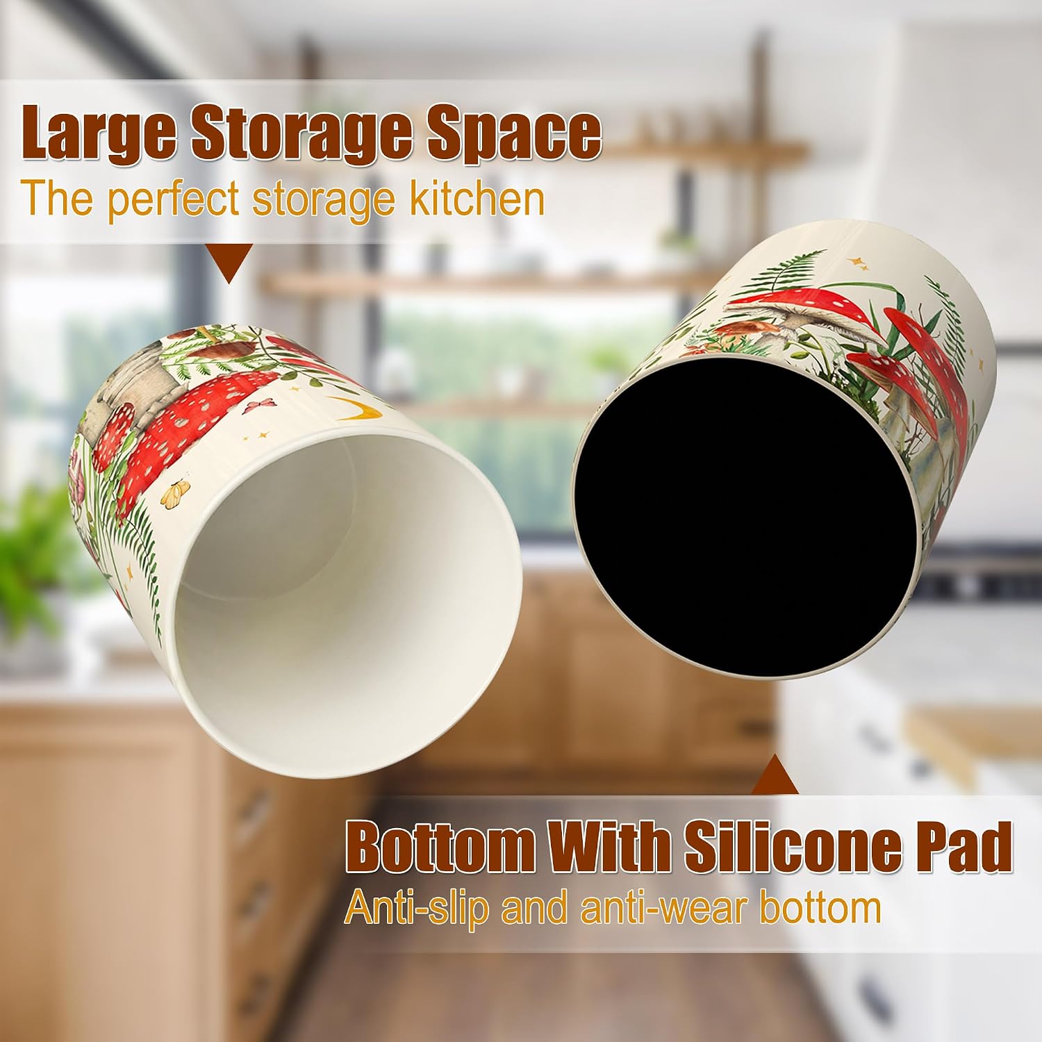Kitchen Decor Ceramic Utensil Holder for Farmhouse Indoor Kitchen / Mushroom