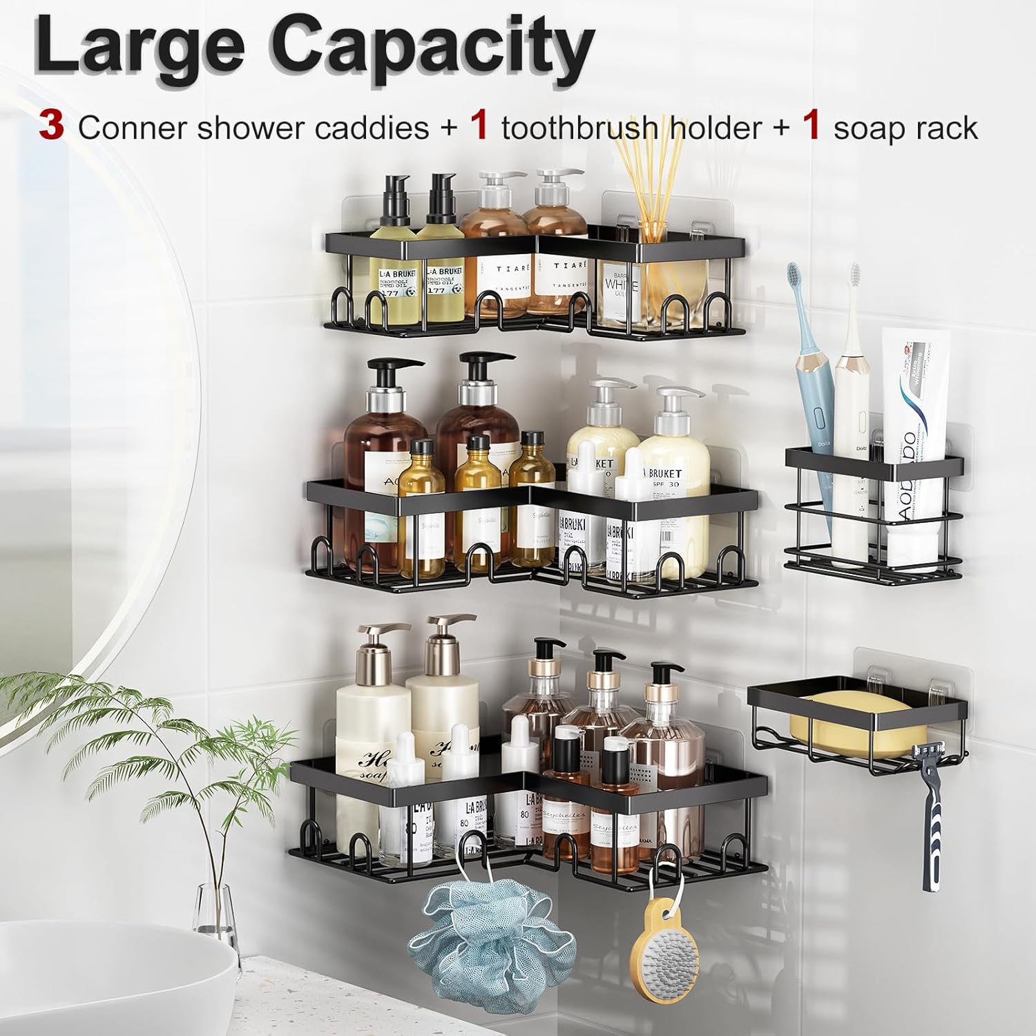 Soap Rack Toothbrush Holder / Black / Set of 5