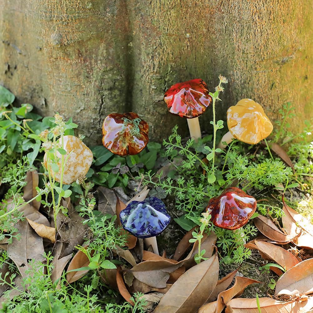 Ceramic Mushrooms / Mushroom-brown / Set of 6
