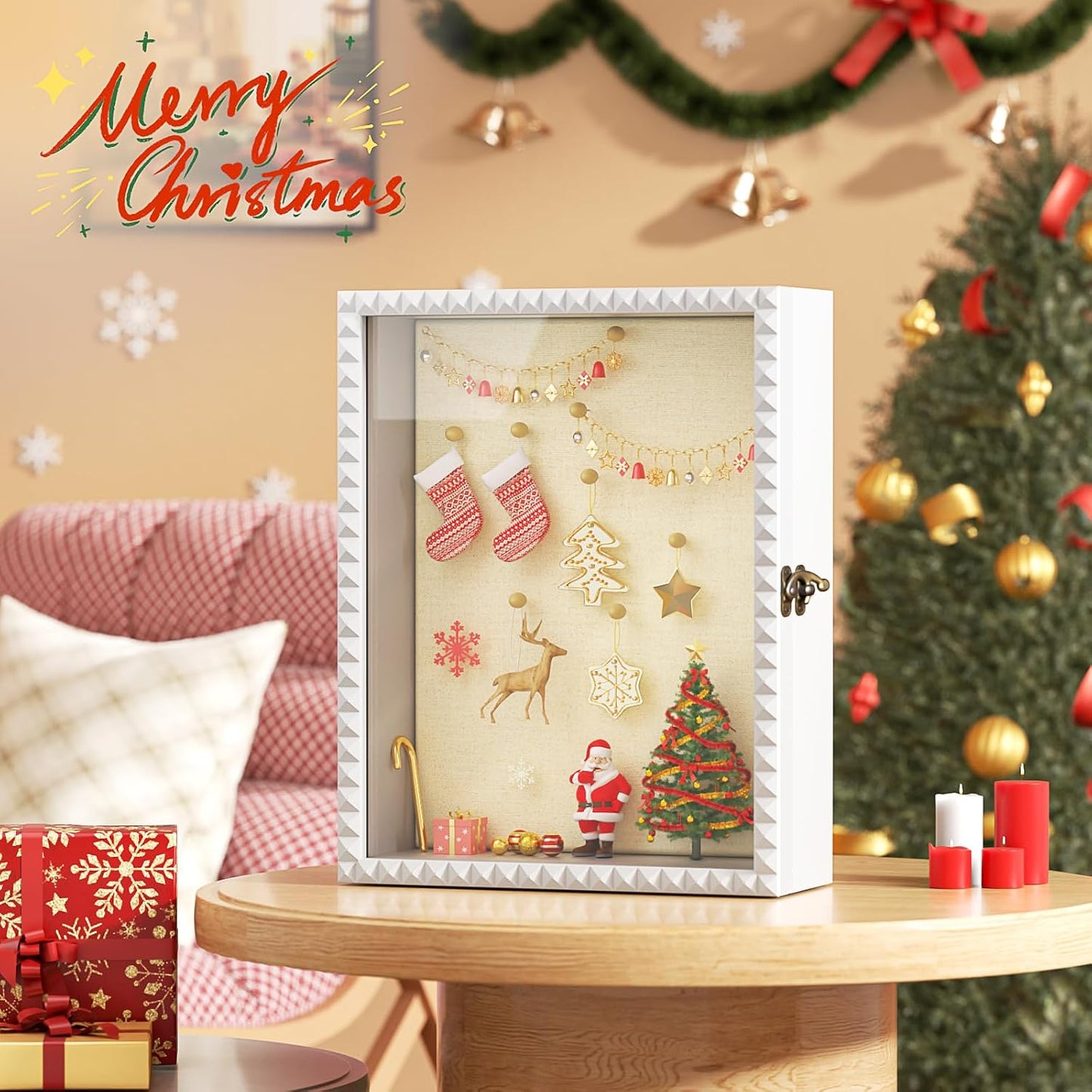SZQINJI Shadow Box Frame 11x14 Deep Diamond Shape Display Cases Wood White | Memory Box, Front-Opening Glass Door