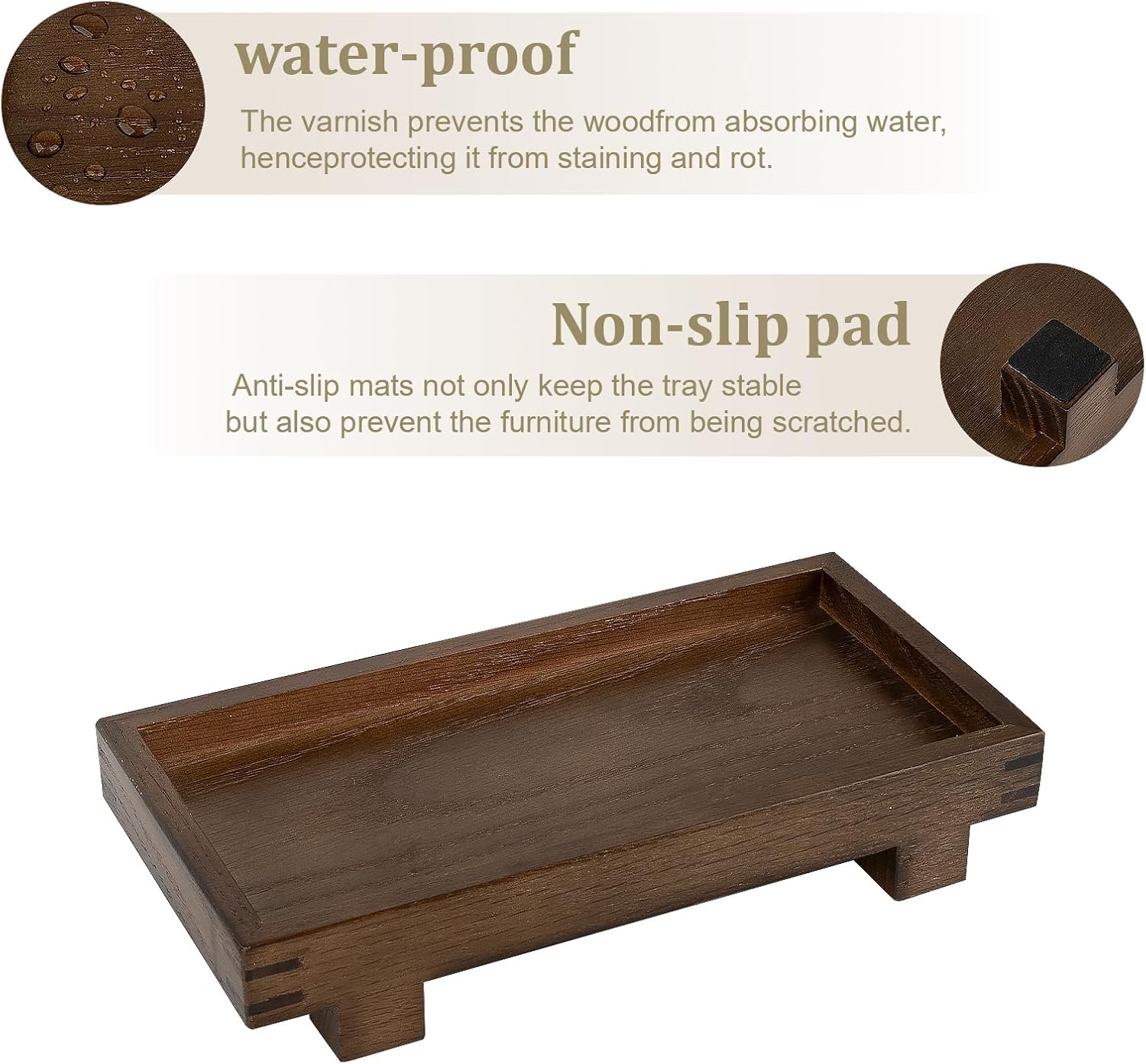 Decorative Tray Small Pedestal Stand Farmhouse Bathroom Decor Wooden / Walnut / 9.4 x 4.7 x 1.7