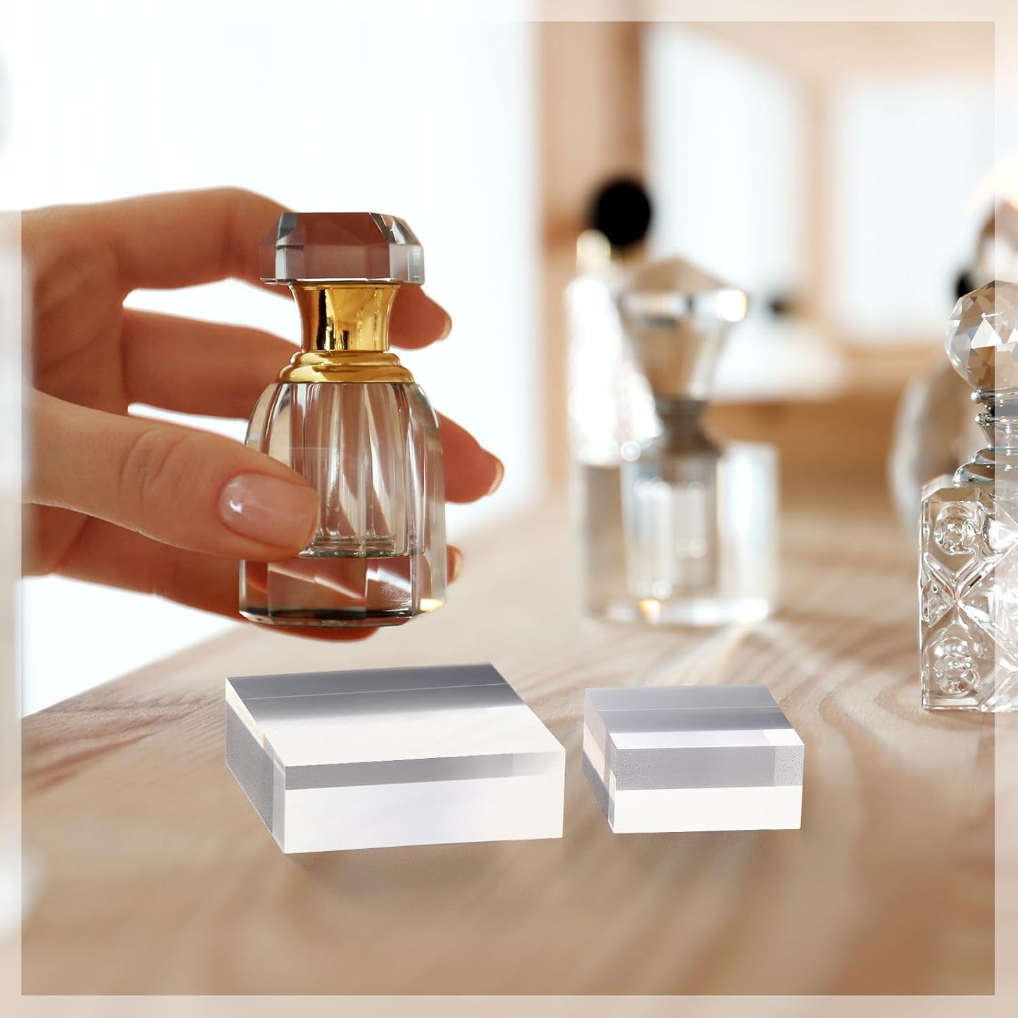 Acrylic Square Display Block Polished Cube Jewelry Stand Solid / 3 x 3 x 1 / Clear / Set of 8