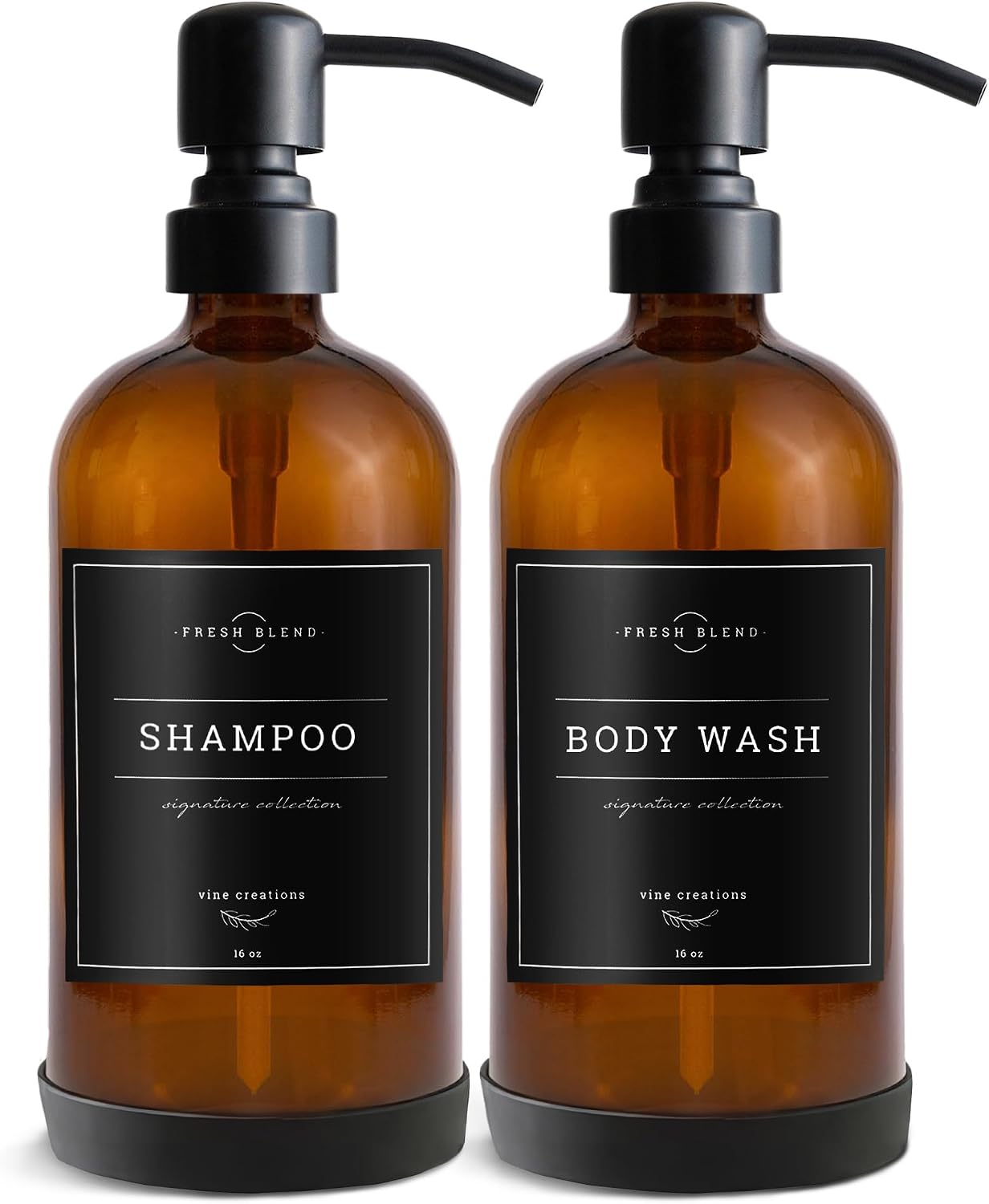 Vine Creations Amber Glass Soap Dispenser, 2 Pack Kitchen Soap Dispenser Set with Stainless Steel Pump, 16 oz Dish Soap
