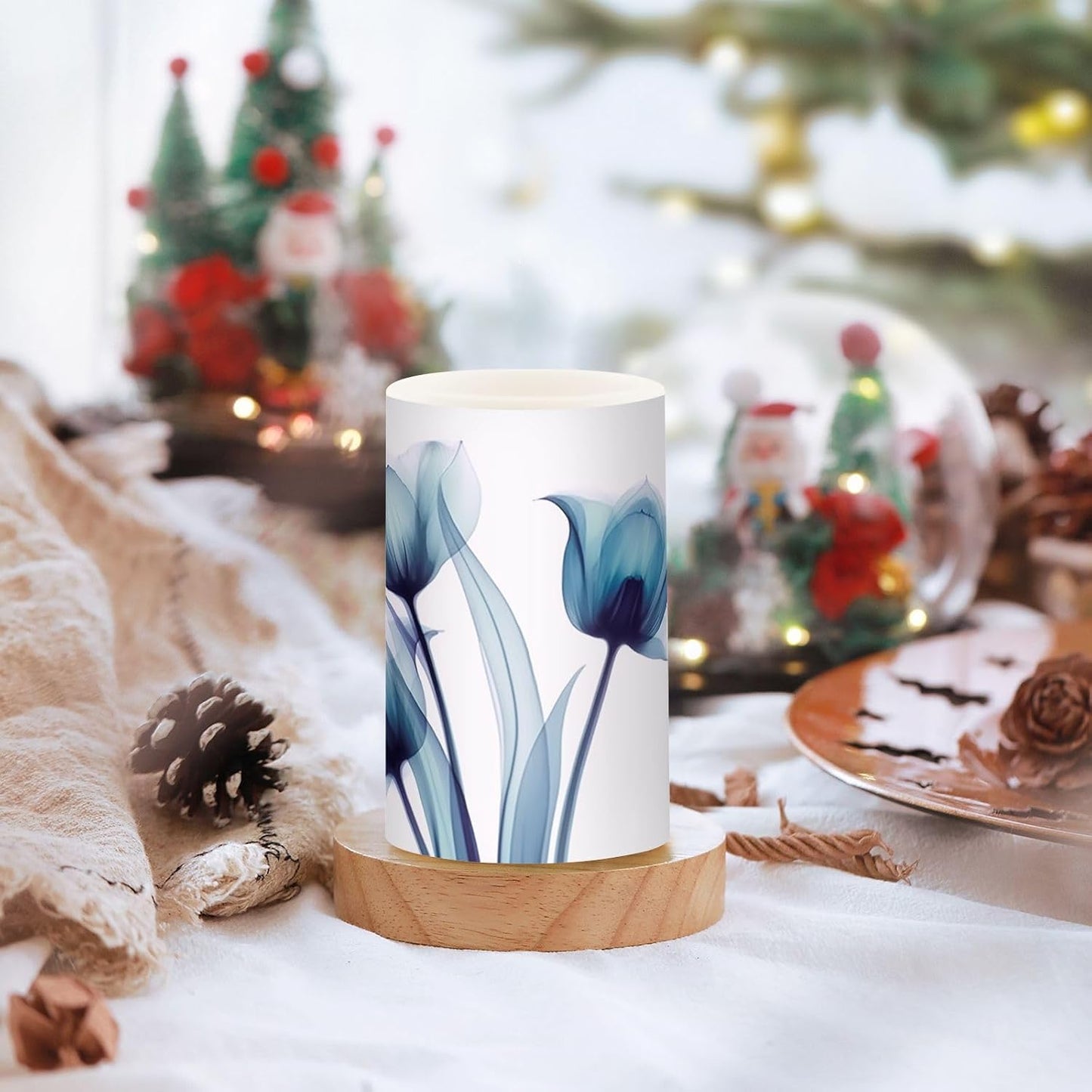 Flickering Flameless Candles, Blue Tulip Flower LED Candles with Remote Timer, Set of 2 Battery Operated Candle for
