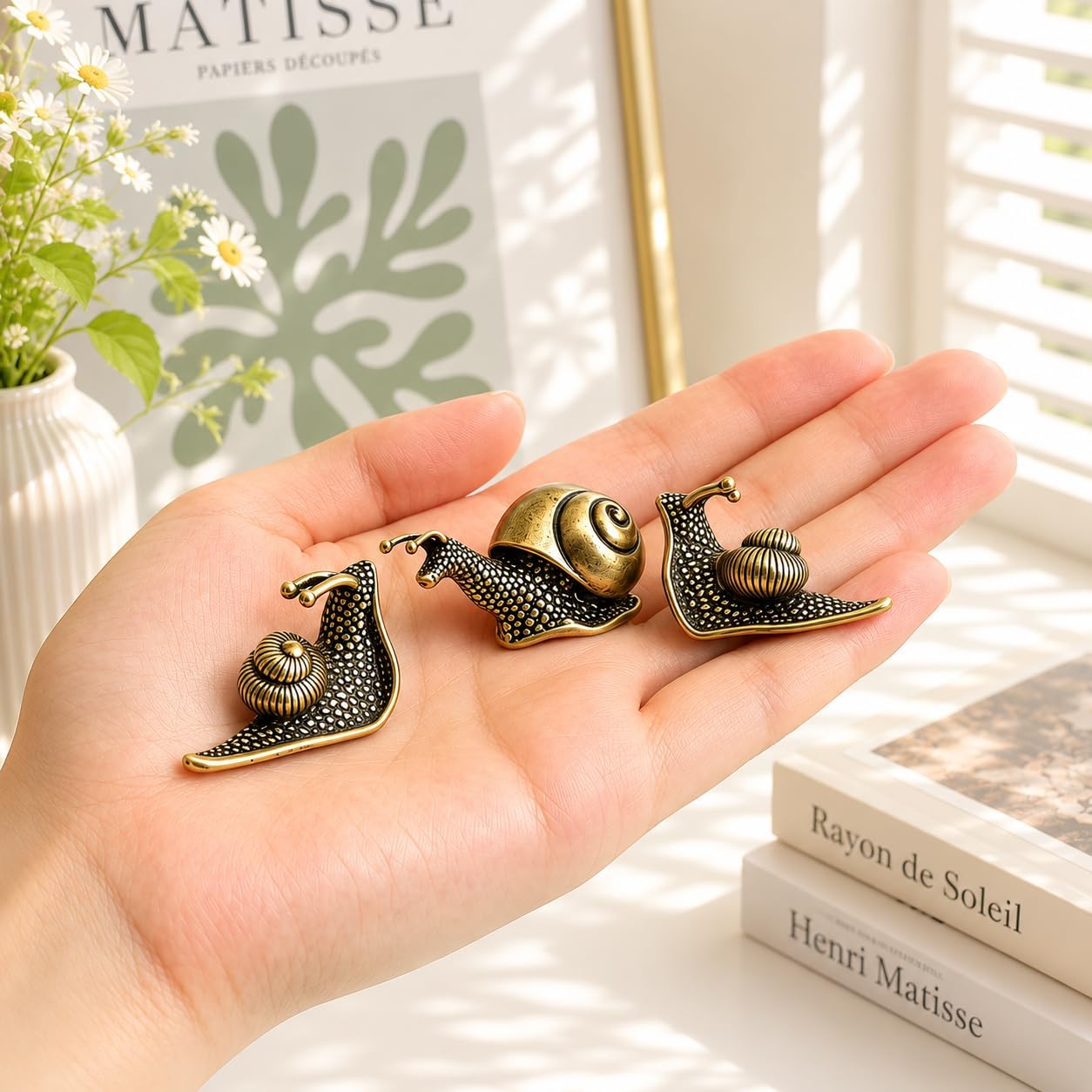 Vintage Mini Copper Snail Figurines for Desk / Set of 3