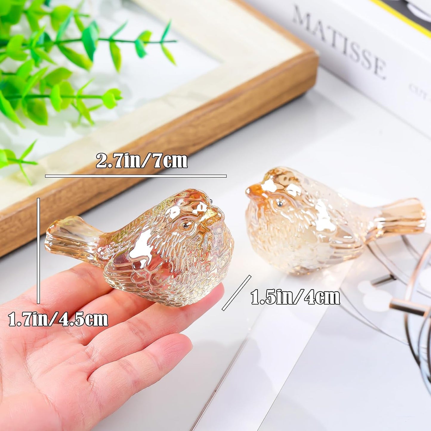 Crystal Birds Gifts for Women Men Bird Lovers Glass Bird Handmade Animal Figurines / Gold / Set of 2