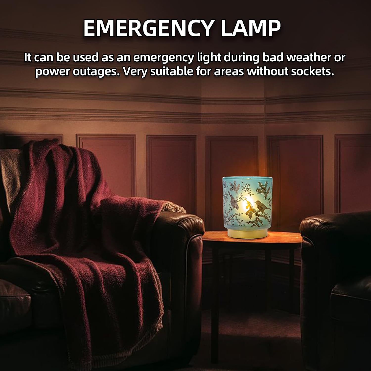 MJ PREMIER Battery Operated Lamps Cordless, Bird Lamp for Home Decor, Green | Large Stained Glass Table Lamp, 3 AA